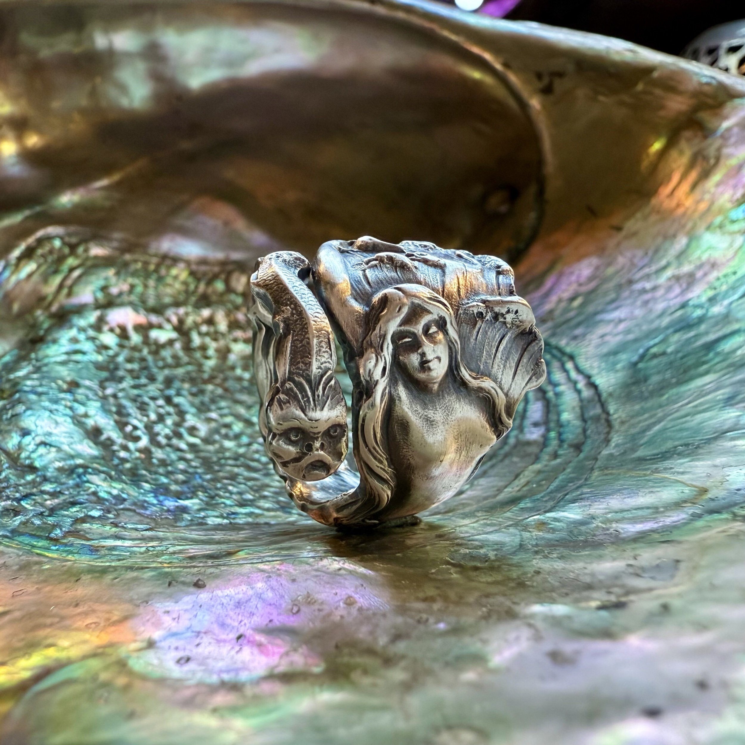 1901 Mermaid Sterling Spoon Ring - LadyForge Jewelry
