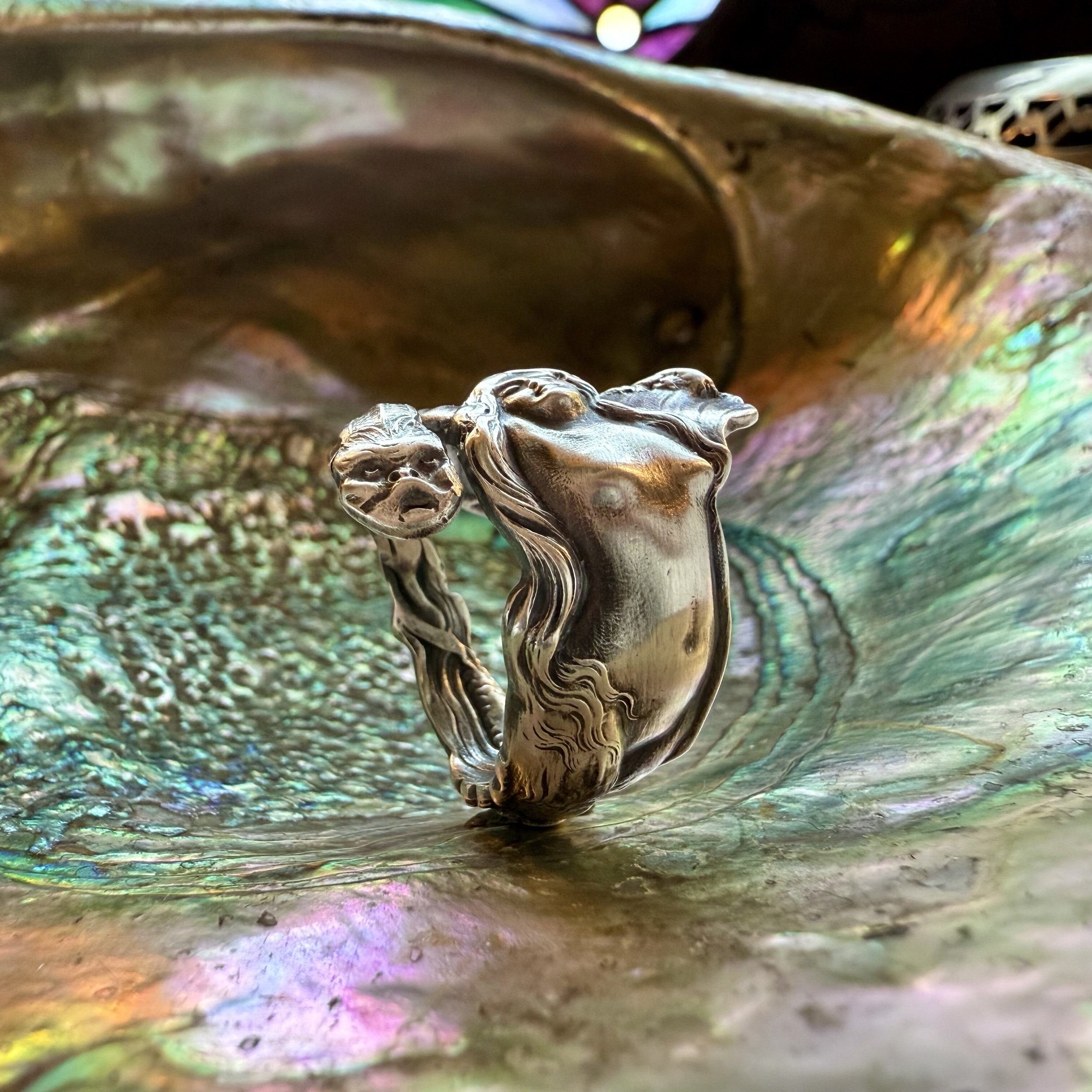 1901 Mermaid Sterling Spoon Ring - LadyForge Jewelry
