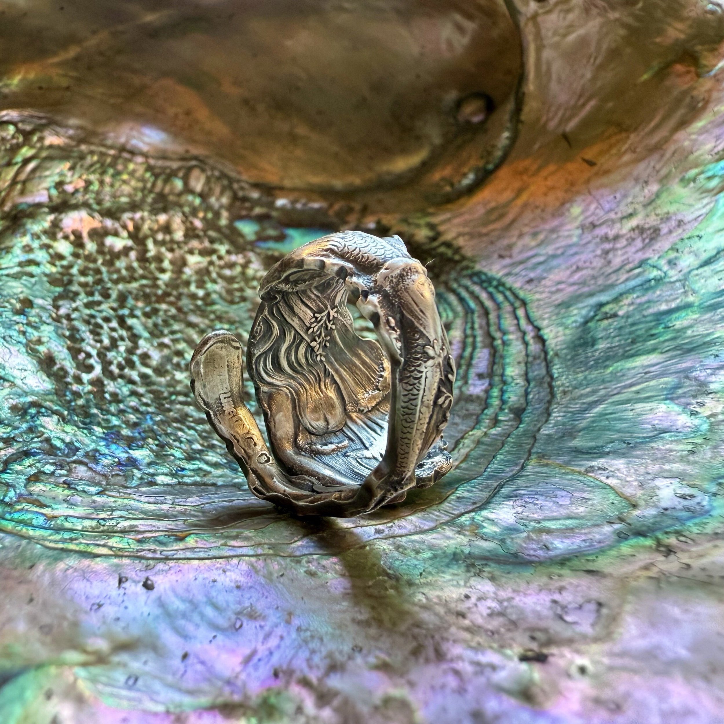 1901 Mermaid Sterling Spoon Ring - LadyForge Jewelry