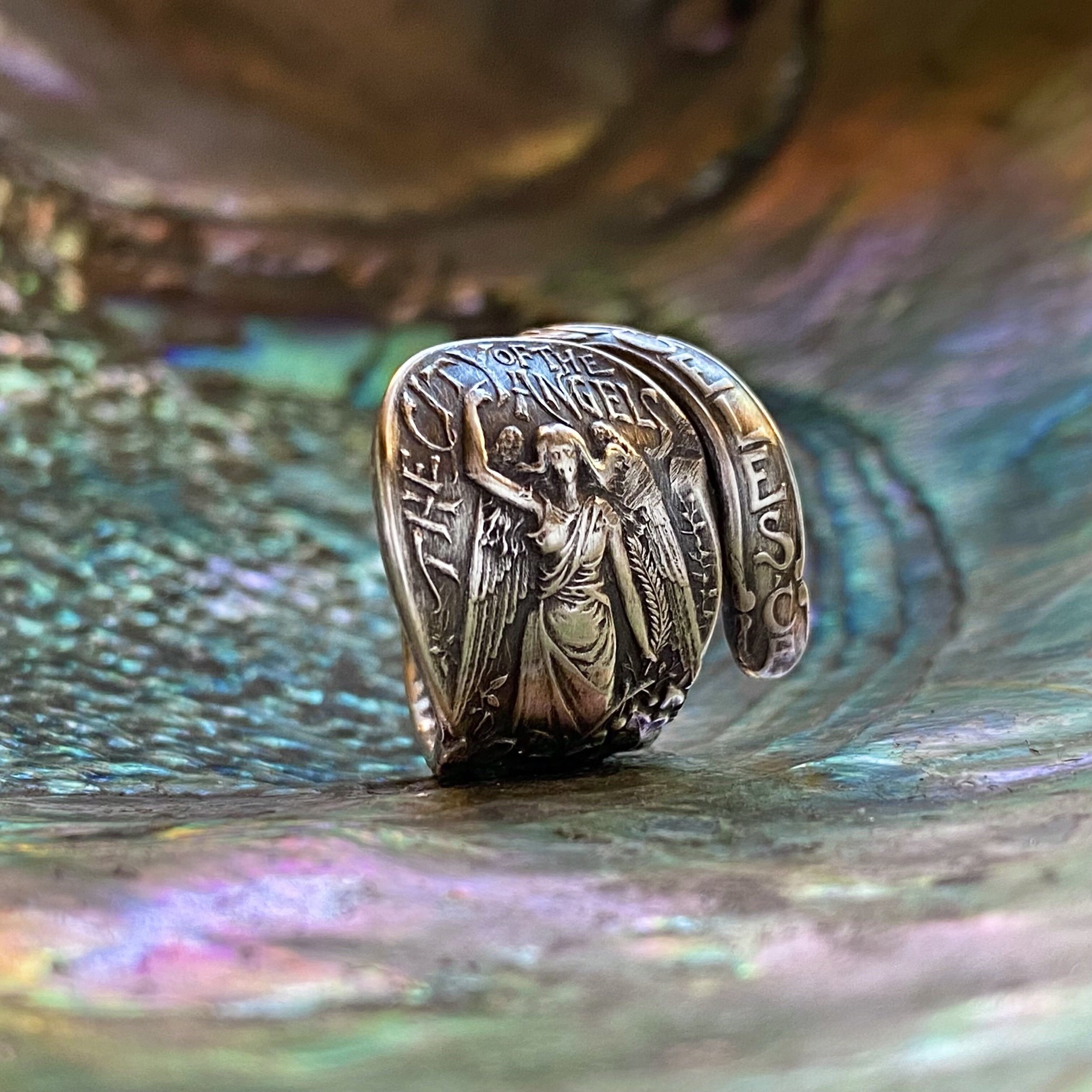 Dainty 1900 City of Angels Sterling Spoon Ring - LadyForge Jewelry