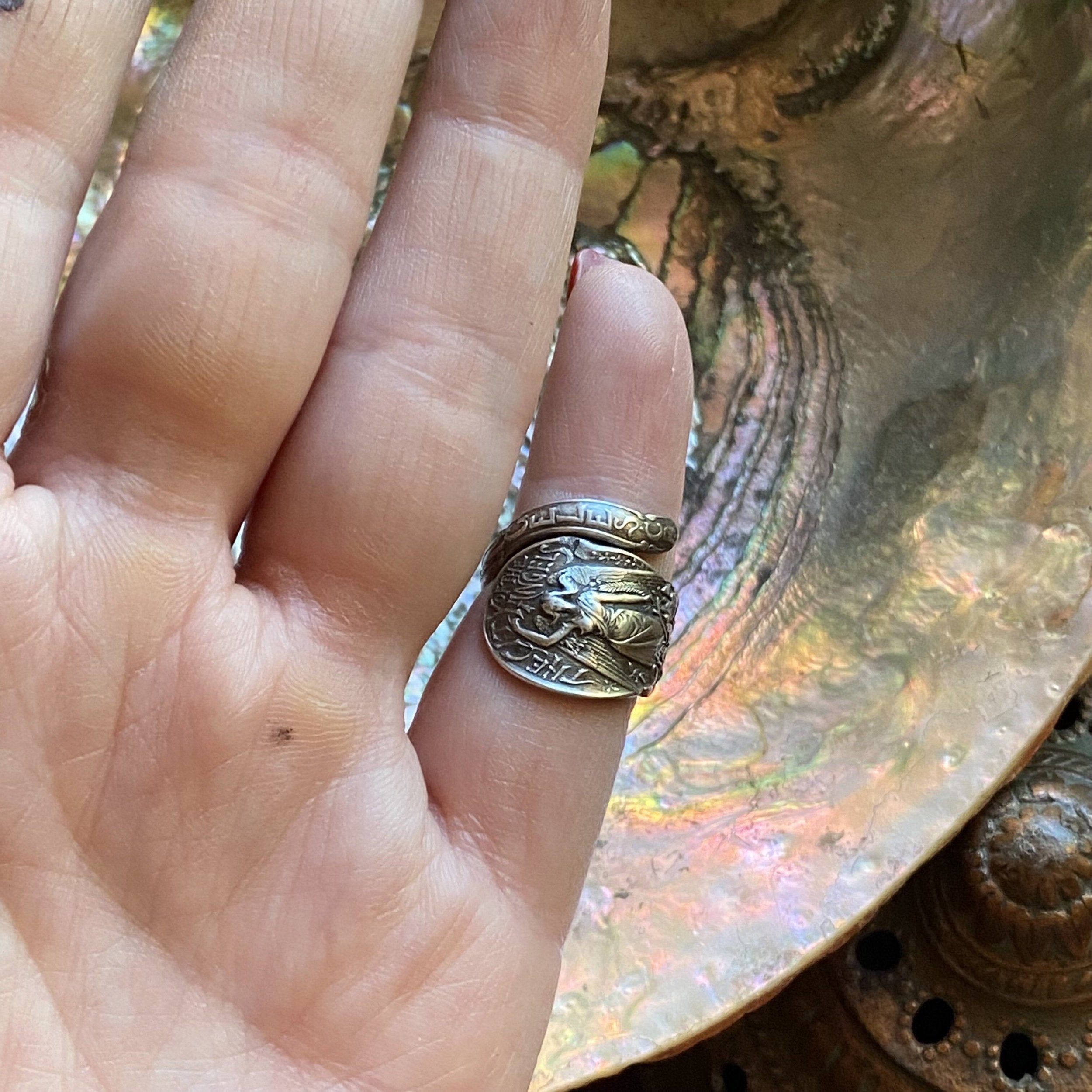 Dainty 1900 City of Angels Sterling Spoon Ring - LadyForge Jewelry