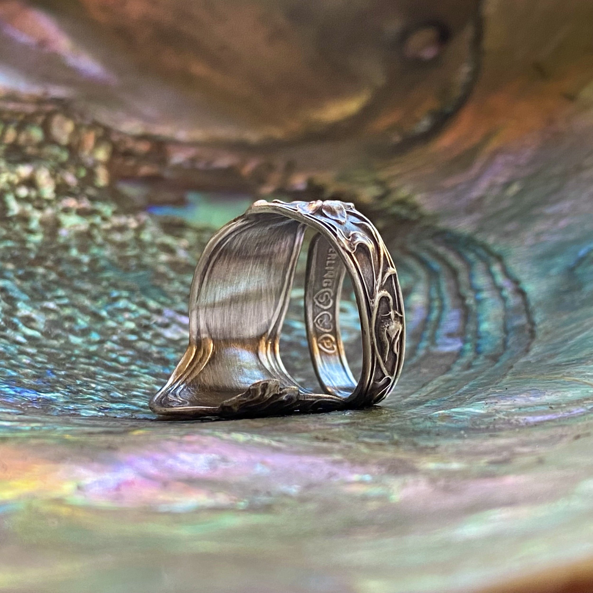 1900 Dainty Nouveau Maiden Sterling Spoon Ring - LadyForge Jewelry