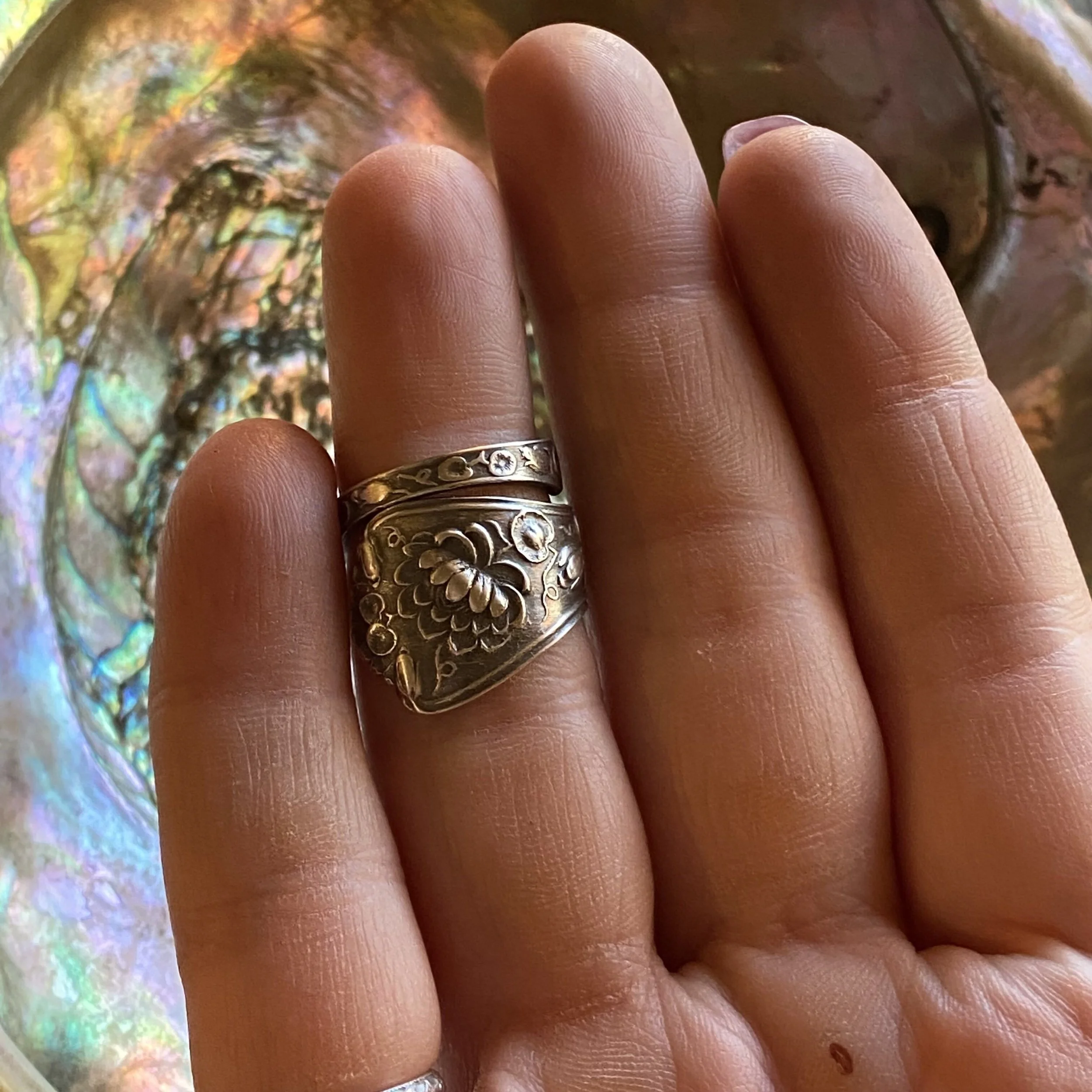 1900 Water Lily Sterling Spoon Ring - LadyForge Jewelry