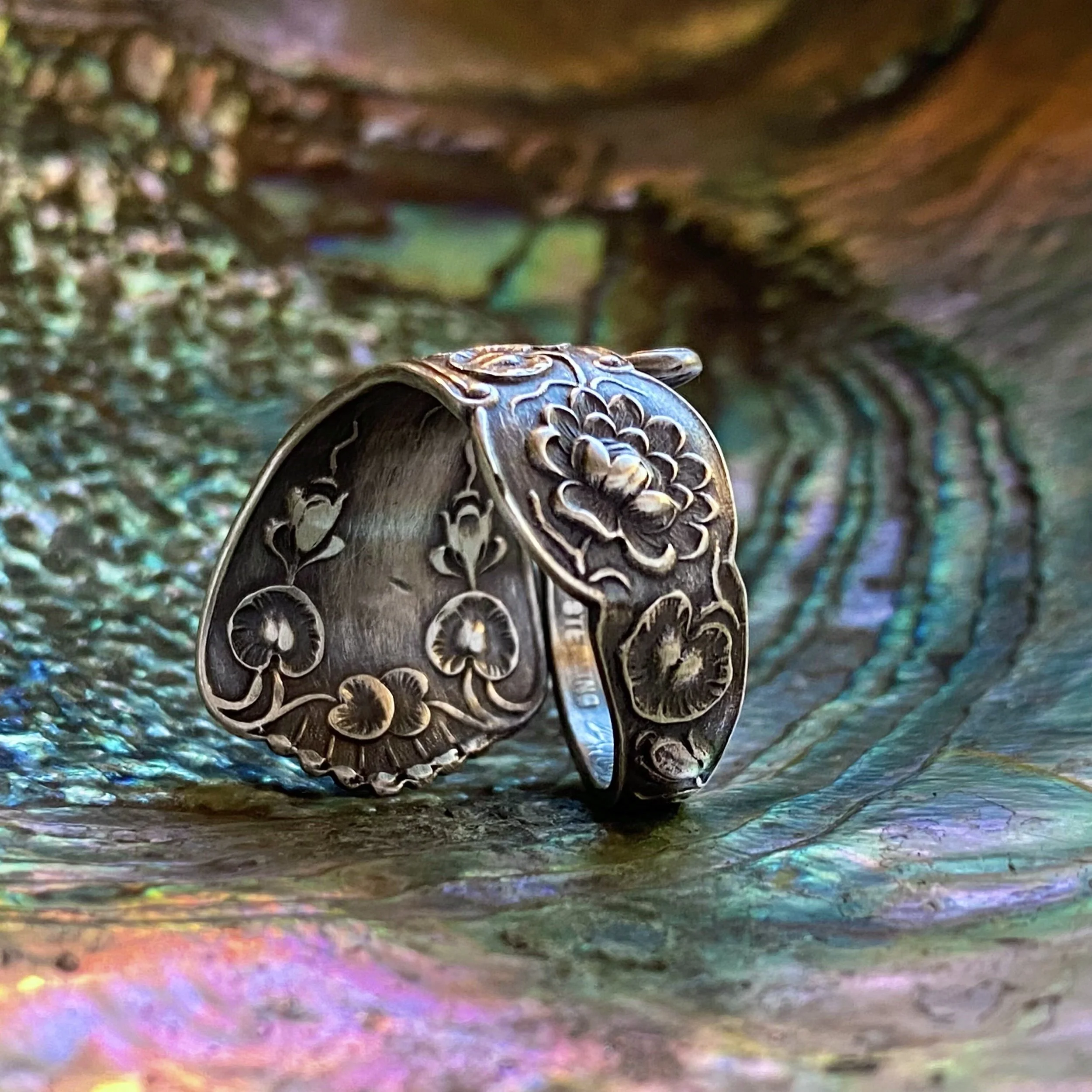 1900 Water Lily Sterling Spoon Ring - LadyForge Jewelry