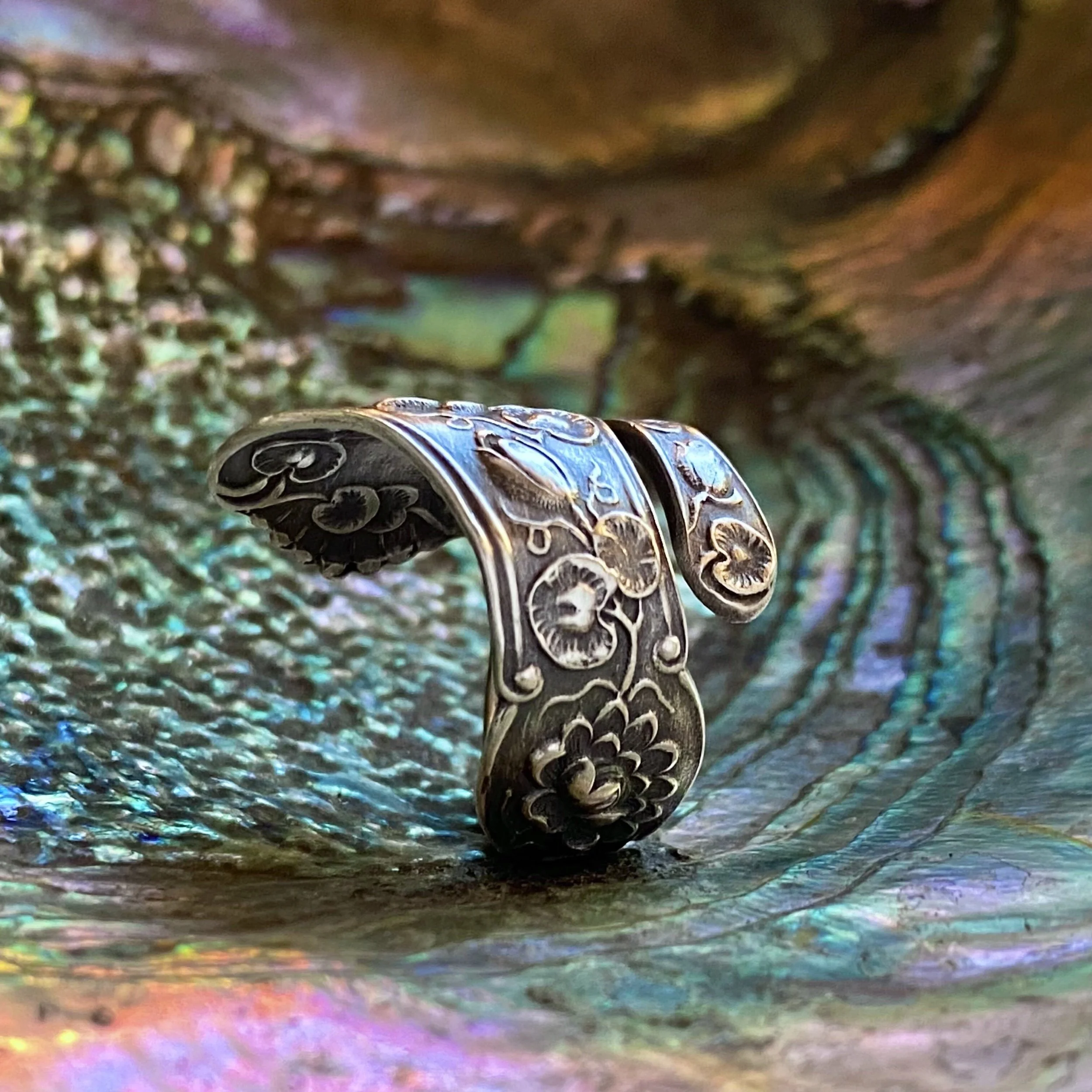 1900 Water Lily Sterling Spoon Ring - LadyForge Jewelry