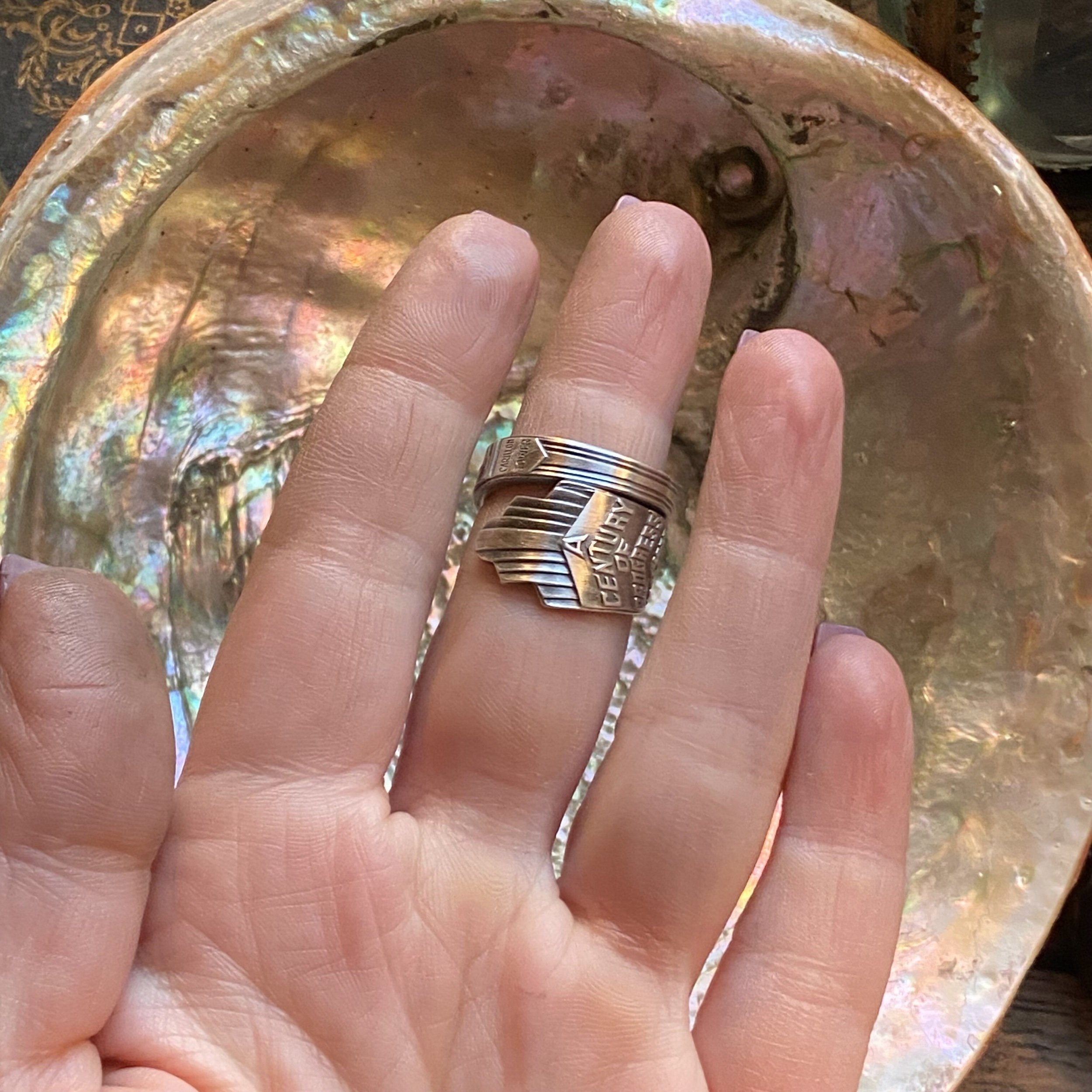 1933 Century of Progress Sterling Spoon Ring - LadyForge Jewelry