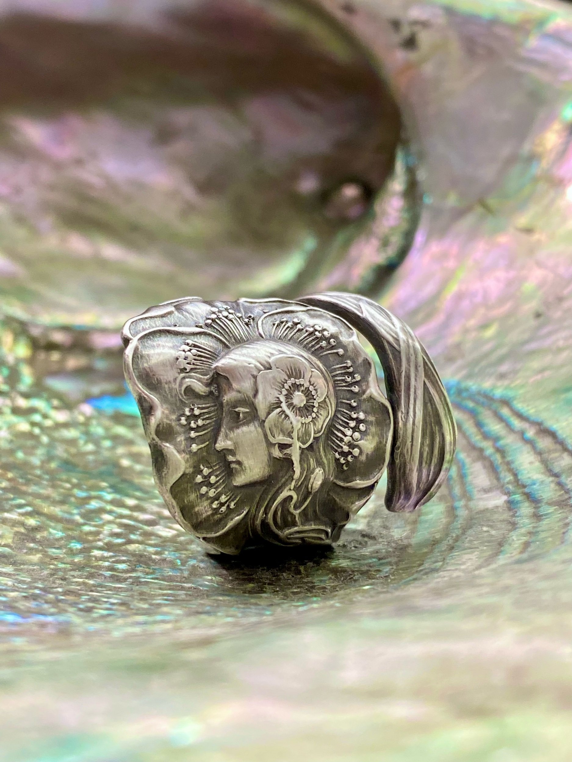 1904 Maiden of the Dawn Sterling Spoon Ring - LadyForge Jewelry