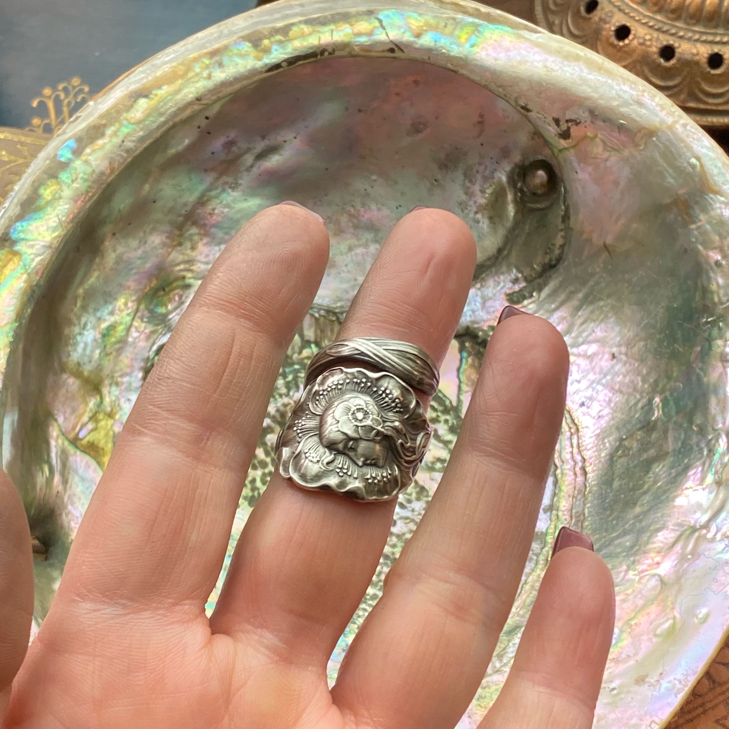 1904 Maiden of the Dawn Sterling Spoon Ring - LadyForge Jewelry