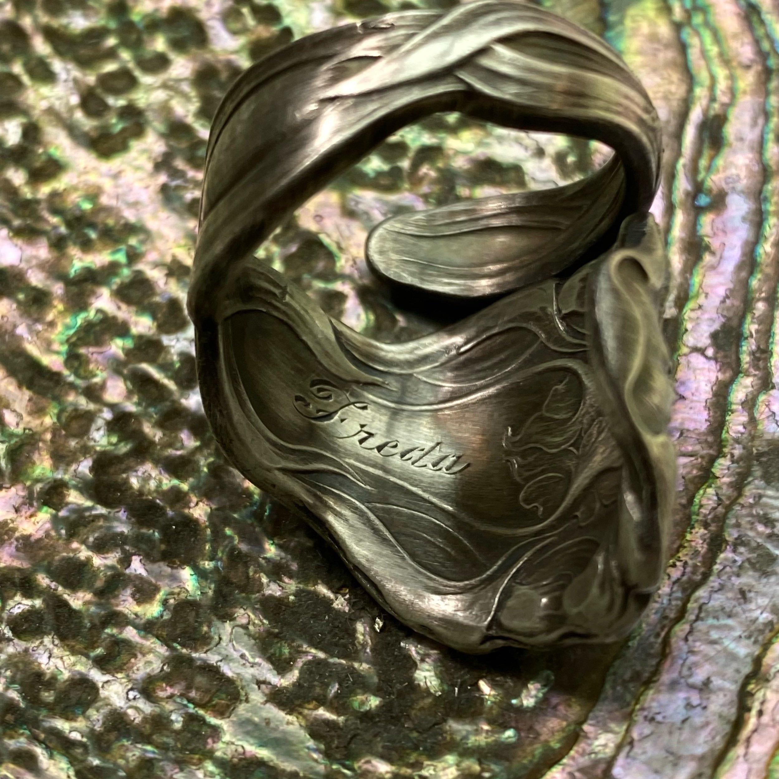 1904 Maiden of the Dawn Sterling Spoon Ring - LadyForge Jewelry