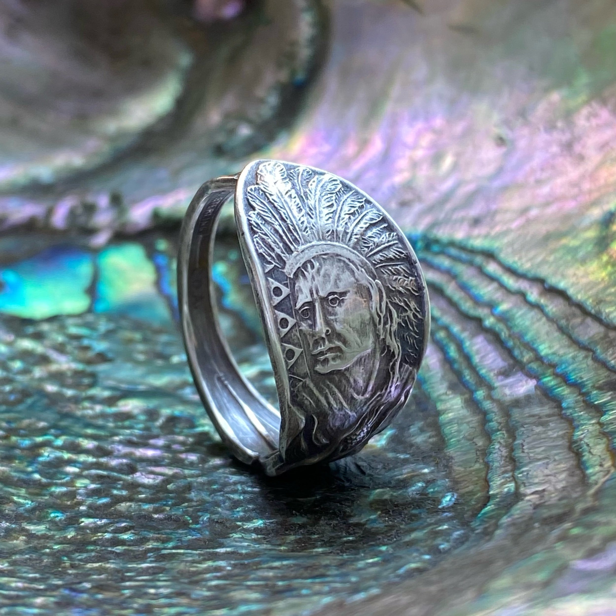 Native Warrior Sterling Spoon Ring - LadyForge Jewelry