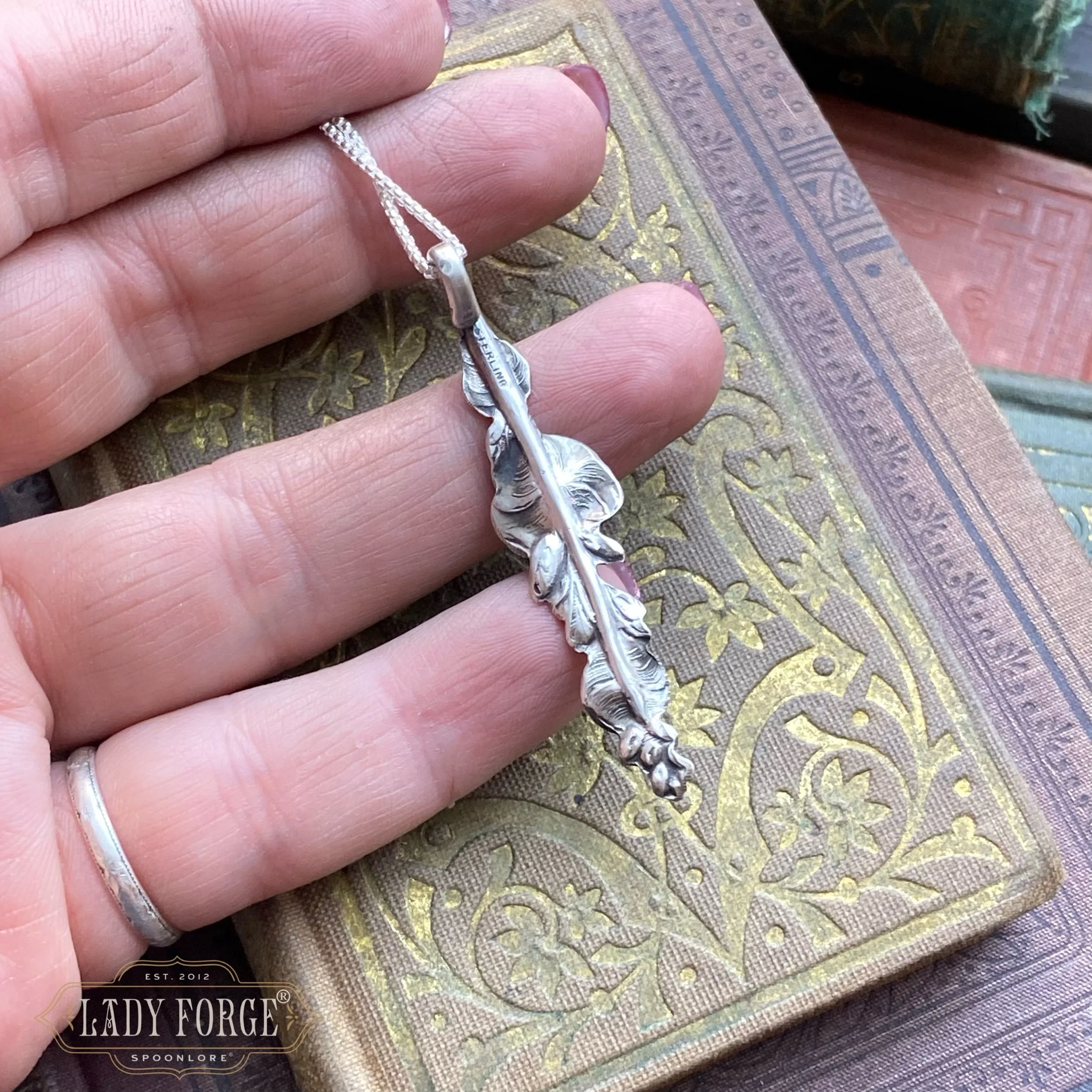 Sterling Spoon Necklace - 1950s Harlequin Hollyhock - LadyForge Jewelry