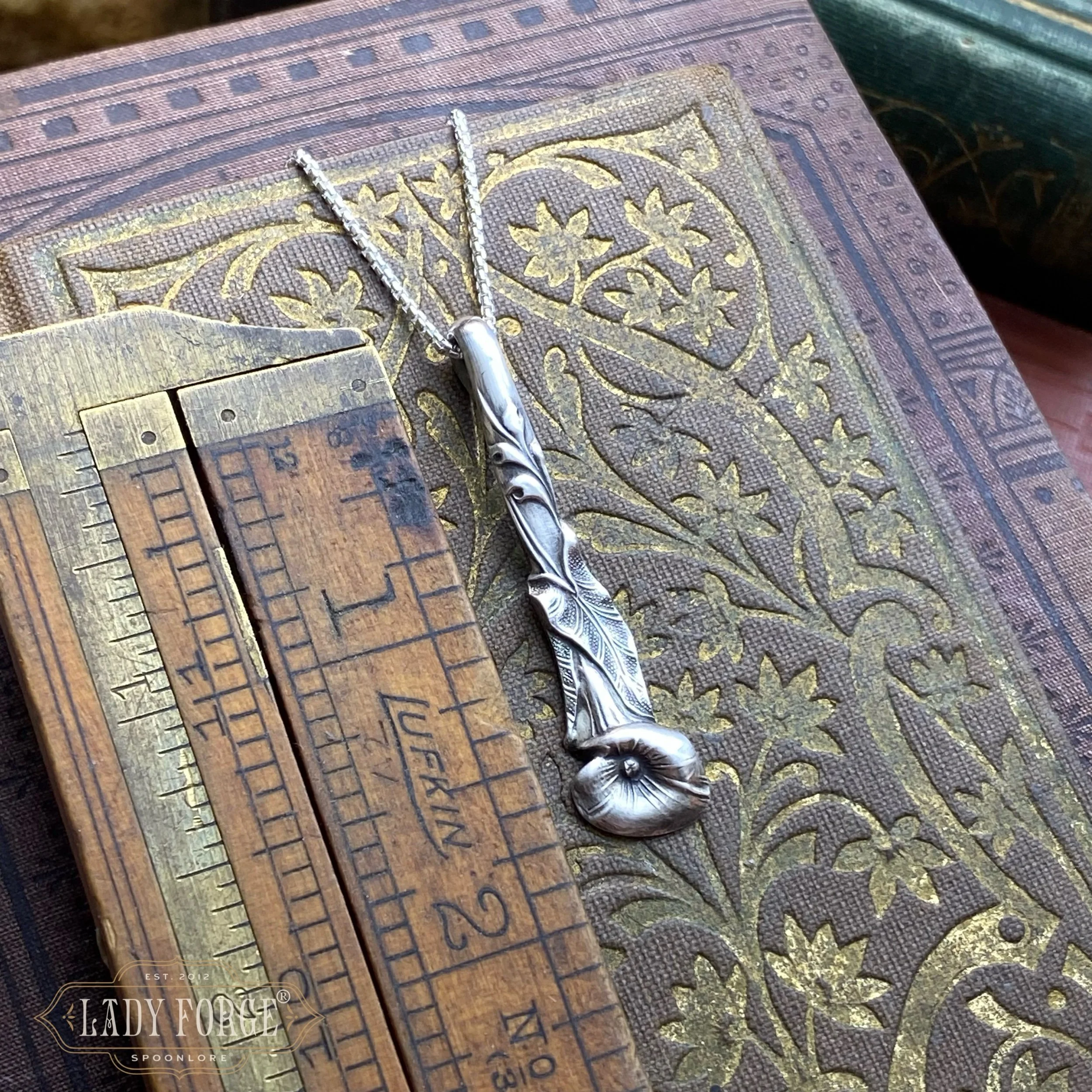 Sterling Spoon Necklace - 1950s Harlequin Calla Lily - LadyForge Jewelry