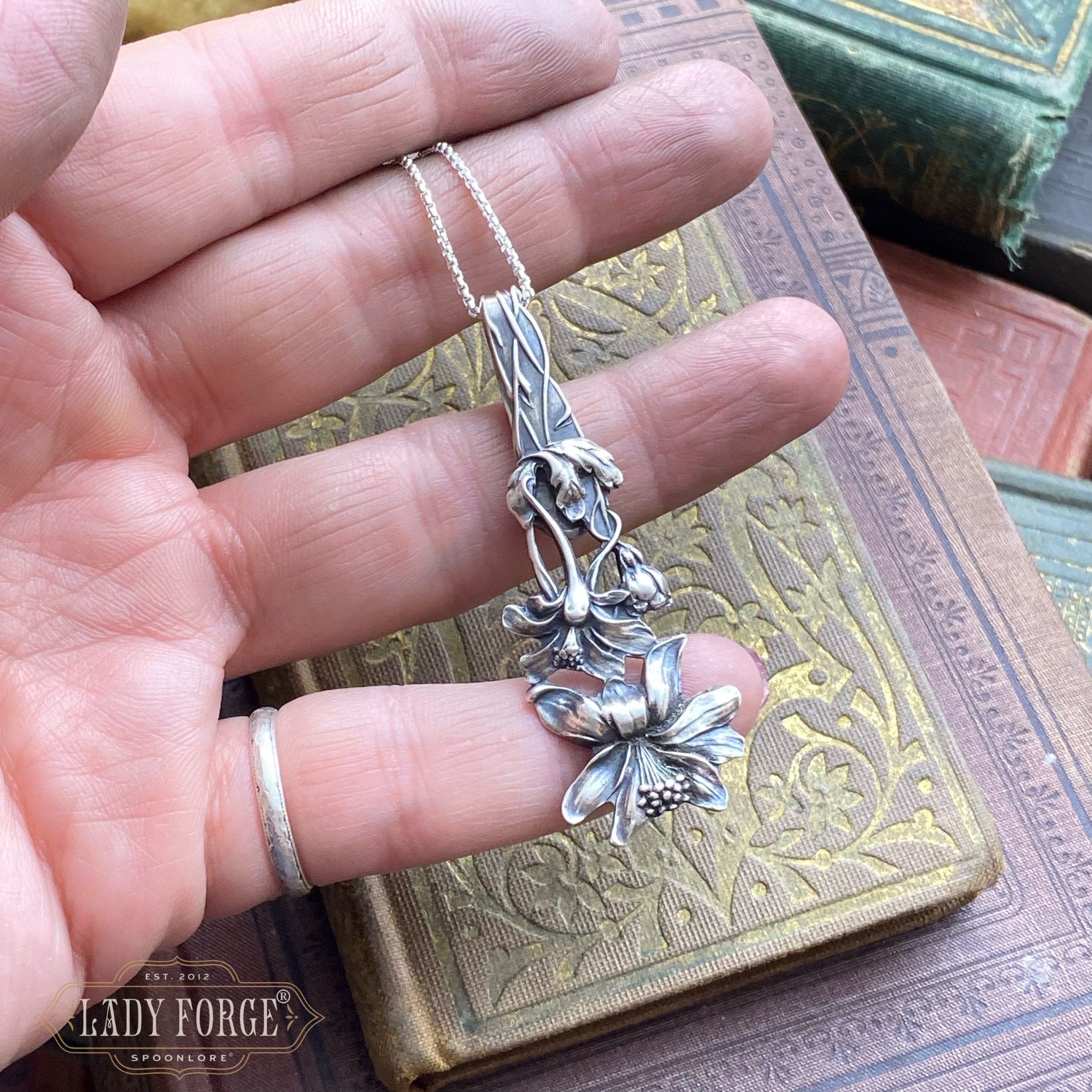 1908 Columbine Sterling Spoon Necklace - LadyForge Jewelry