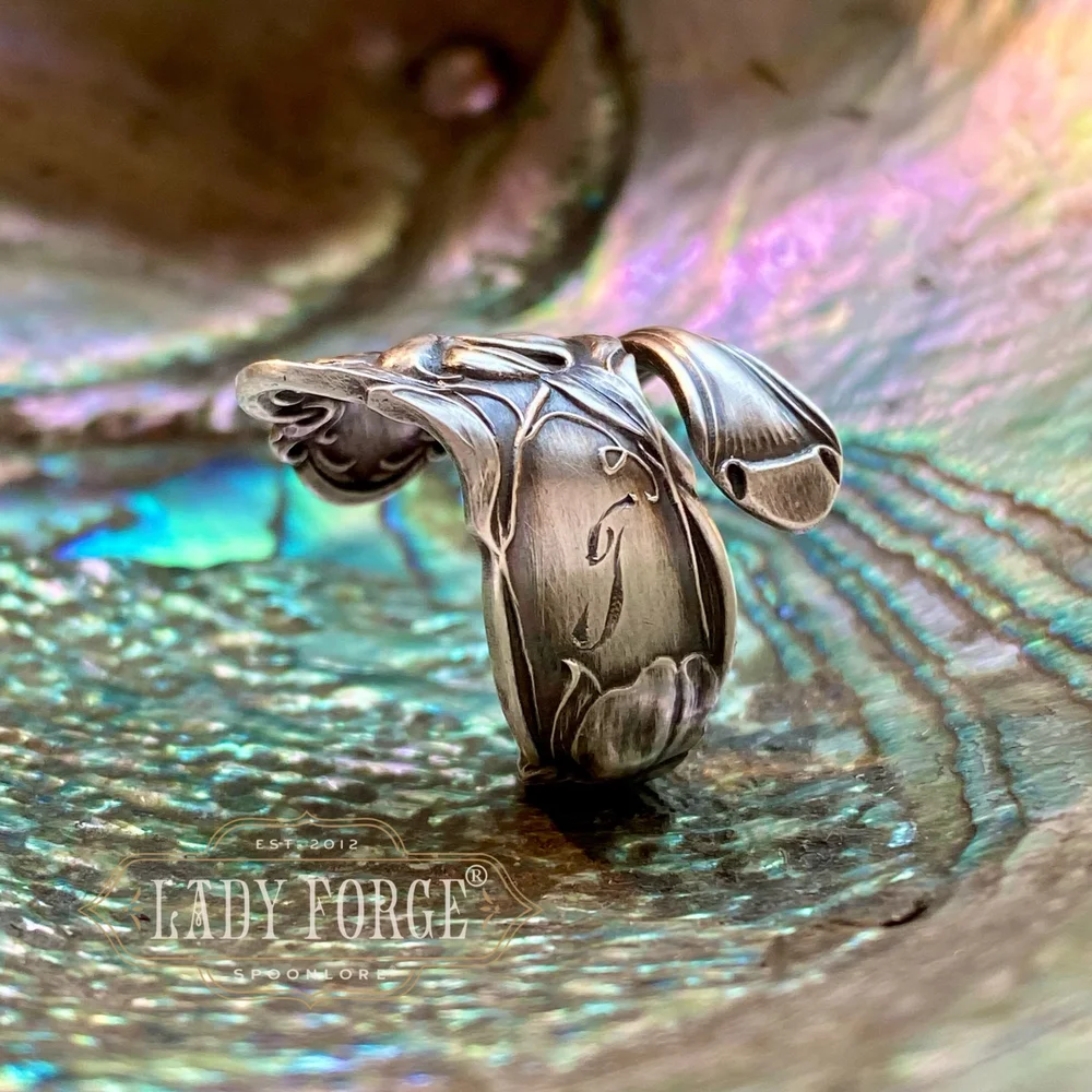 Sterling Spoon Ring - 1909 Sweet Pea- Monogram J — Spoon Rings