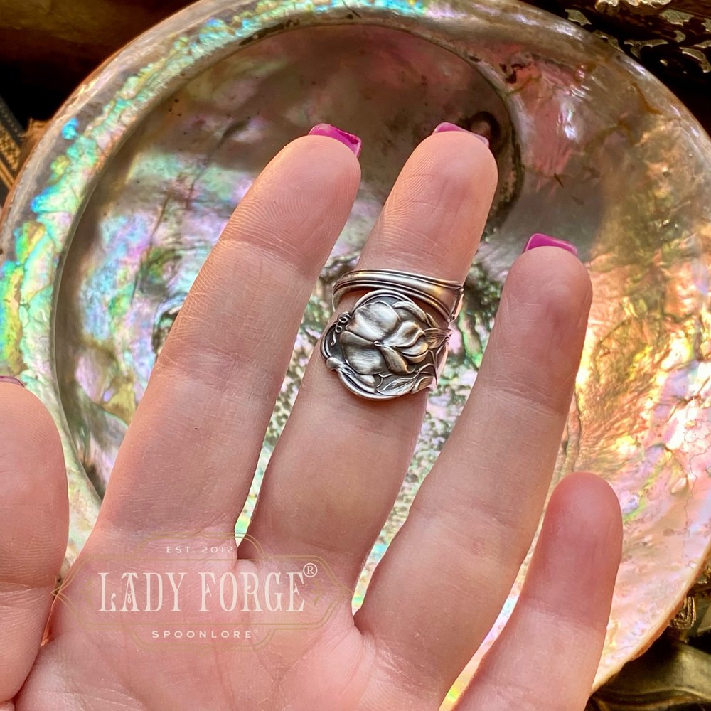 Sterling Spoon Ring - 1909 Sweet Pea- Monogram J — Spoon Rings