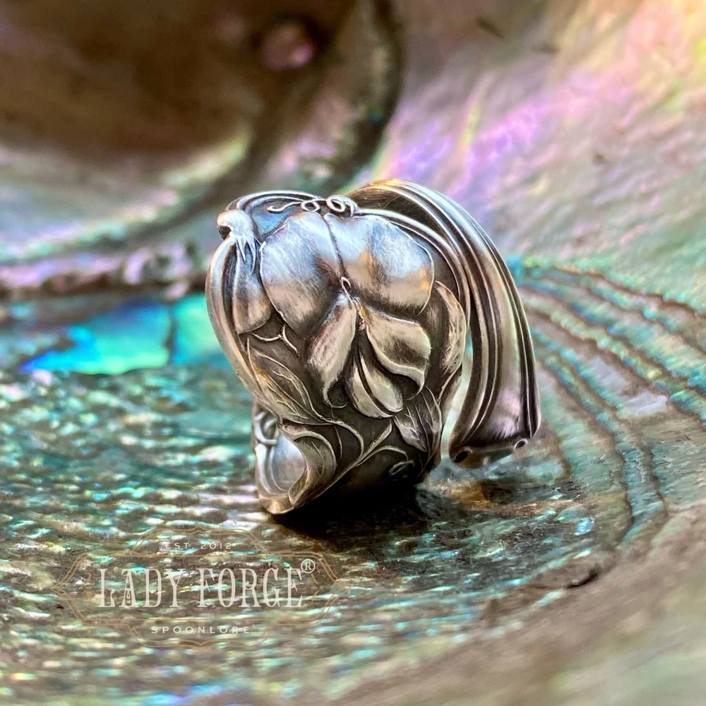 Sterling Spoon Ring - 1909 Sweet Pea- Monogram J — Spoon Rings