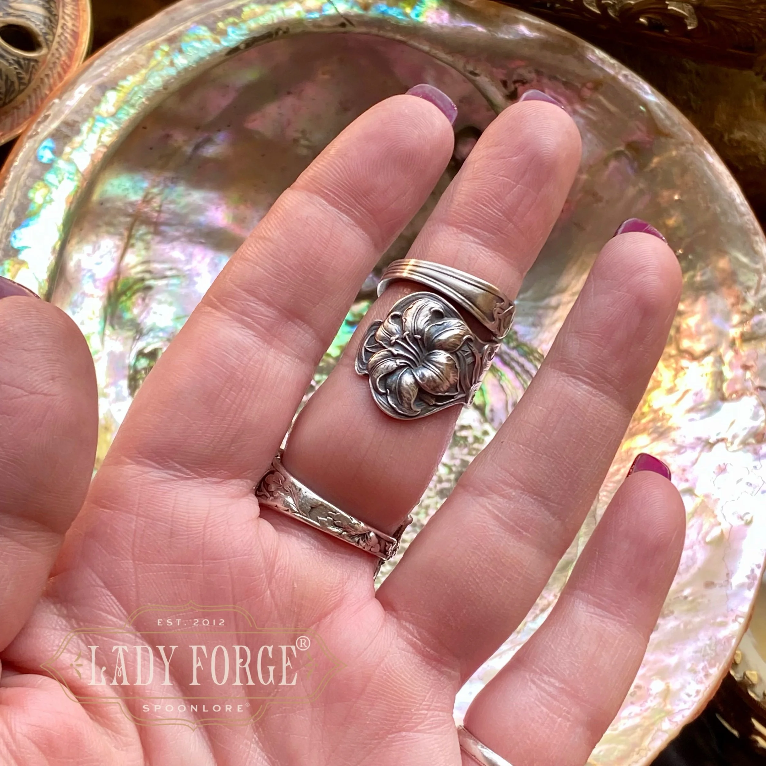 Sterling Spoon Ring - 1903 Lily - LadyForge Jewelry