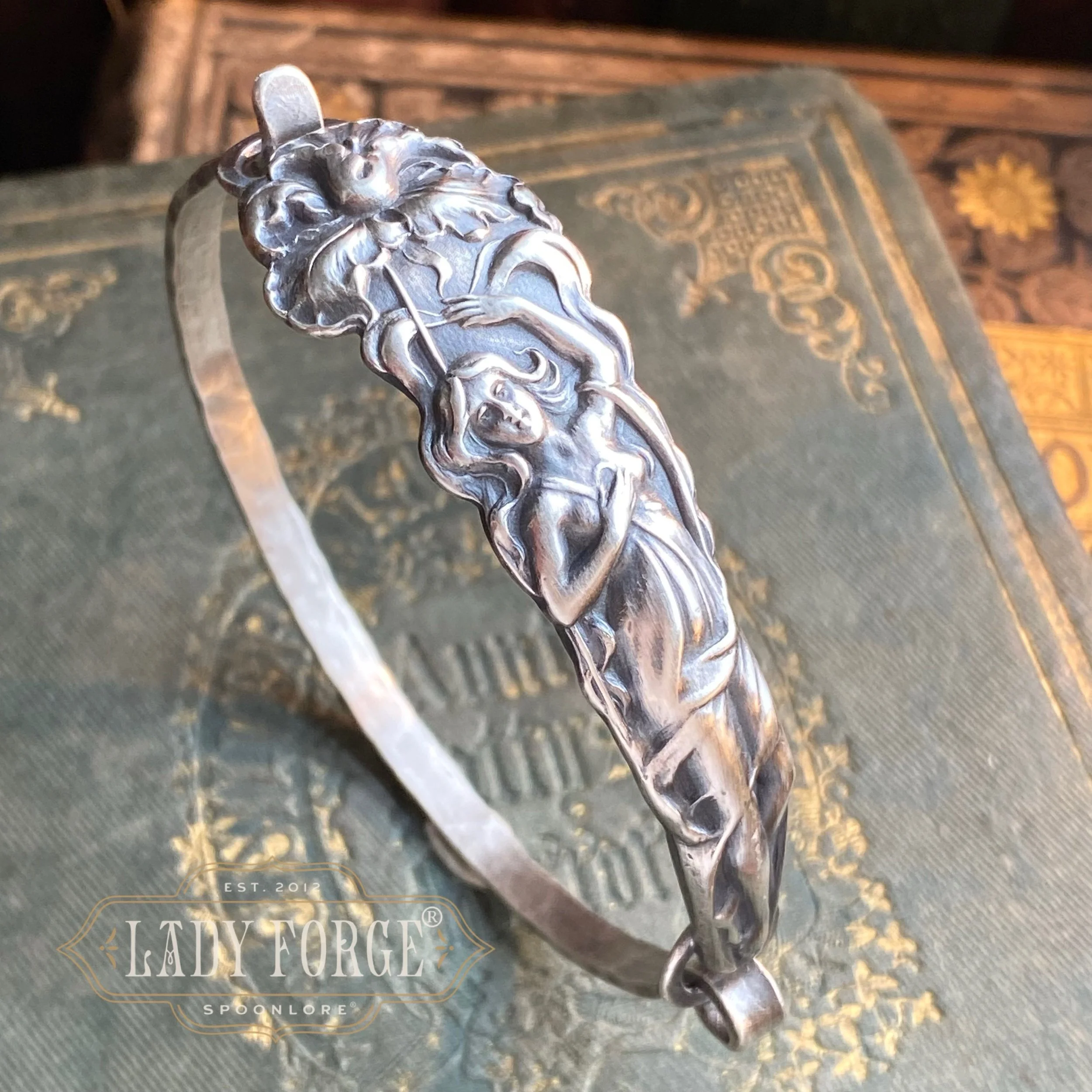 Sterling Spoon Bangle - 1902 Raphael - Maiden Beneath the Blossom