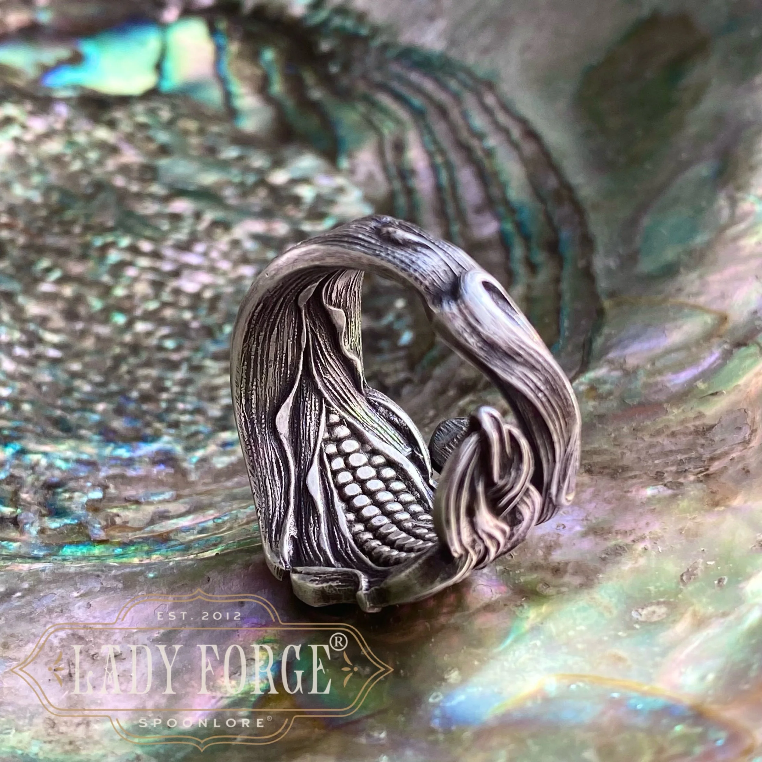 Sterling Spoon Ring - Corn - LadyForge Jewelry