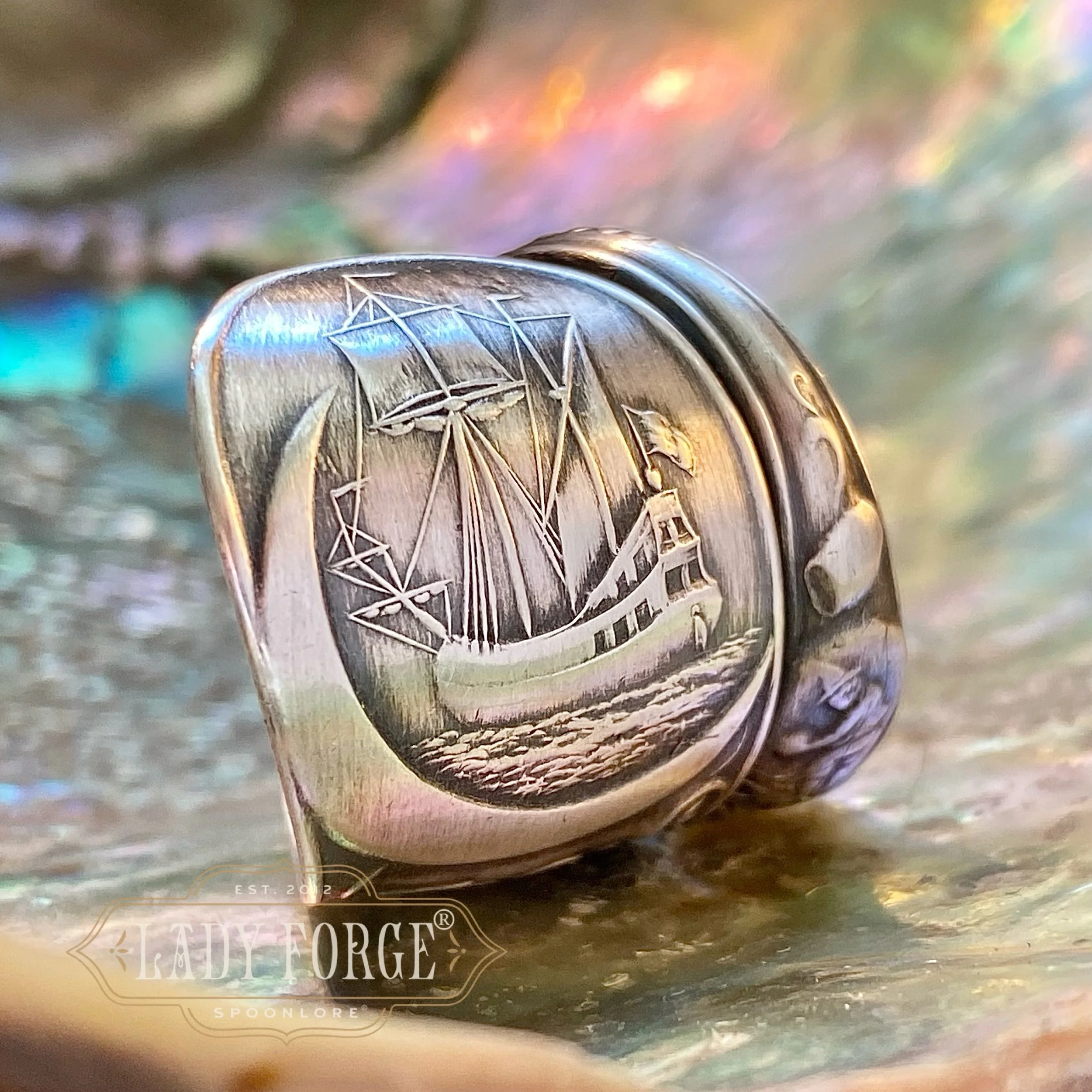 Sterling Spoon Ring - Sailing Through the Moon Troy - LadyForge Jewelry