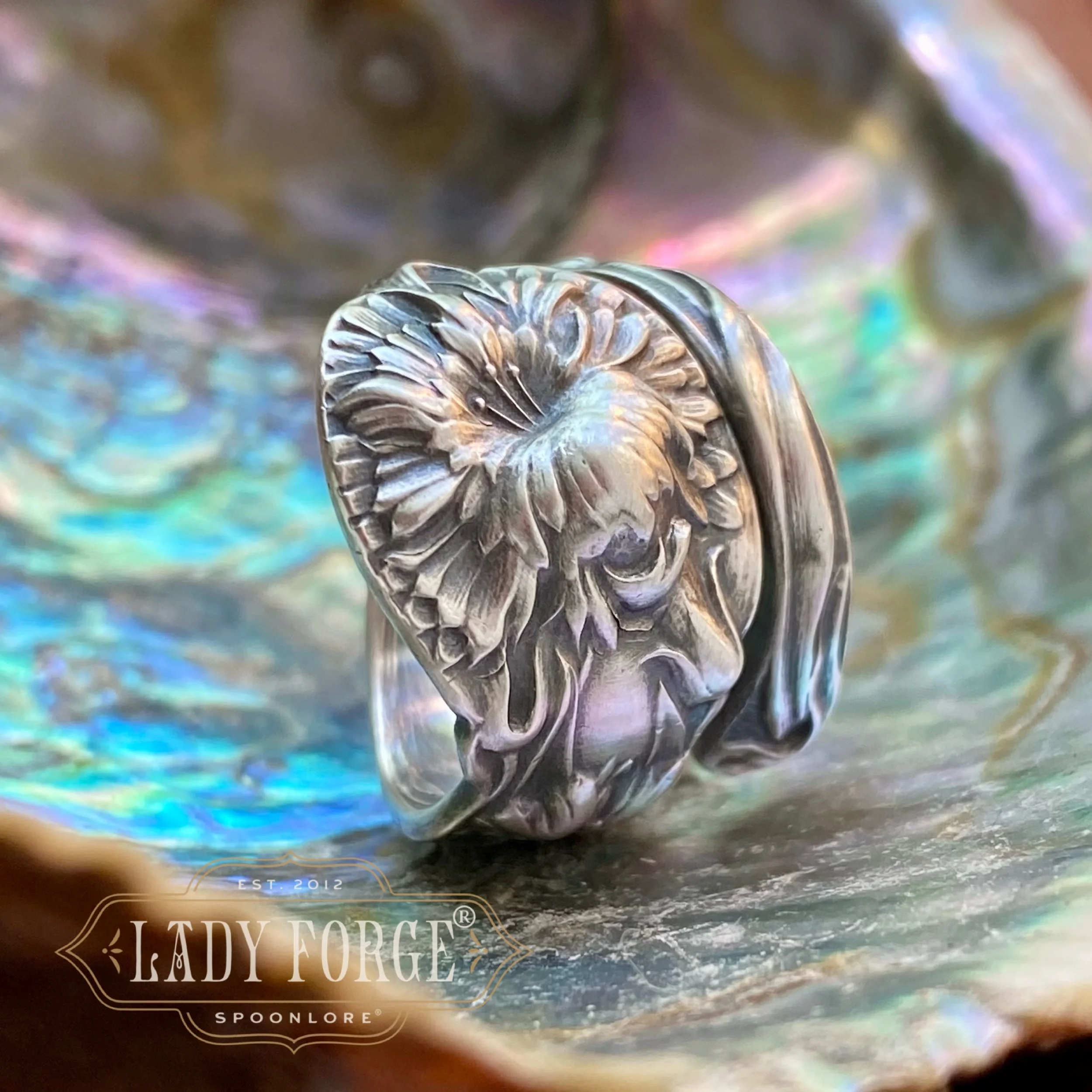 1903 Dianthus Sterling Spoon Ring - LadyForge Jewelry