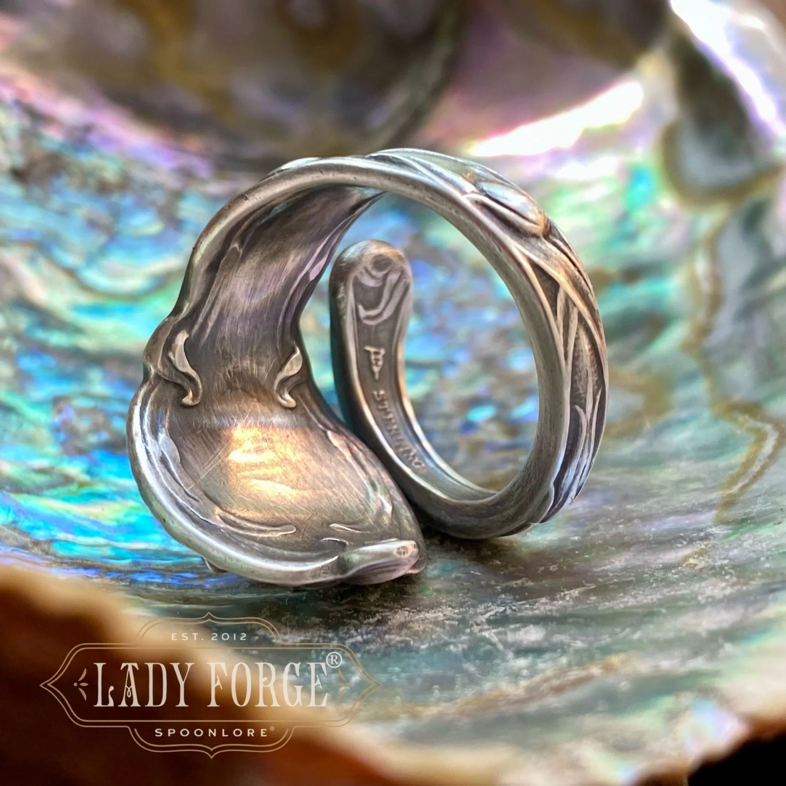 1903 Dianthus Sterling Spoon Ring - LadyForge Jewelry