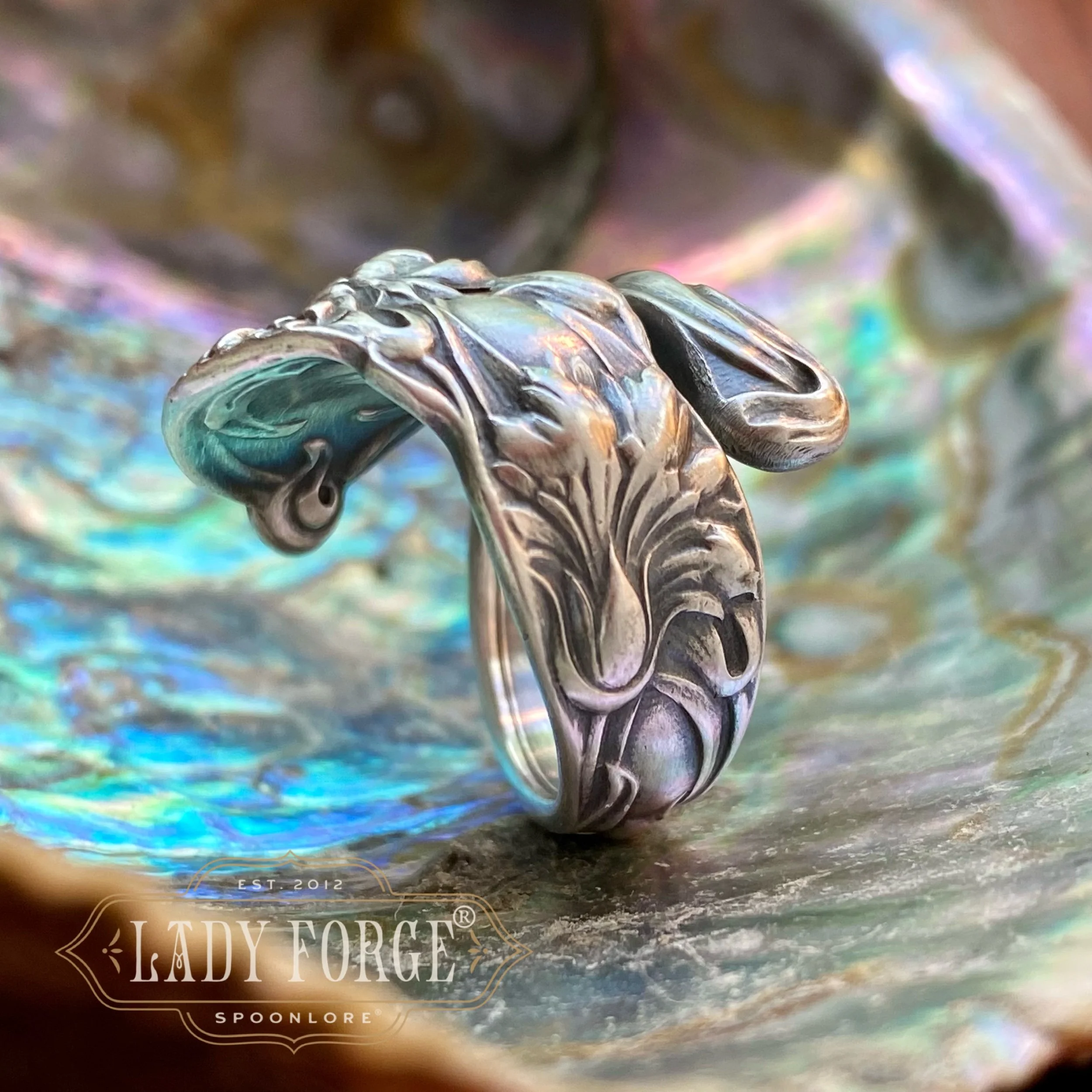 1903 Dianthus Sterling Spoon Ring - LadyForge Jewelry
