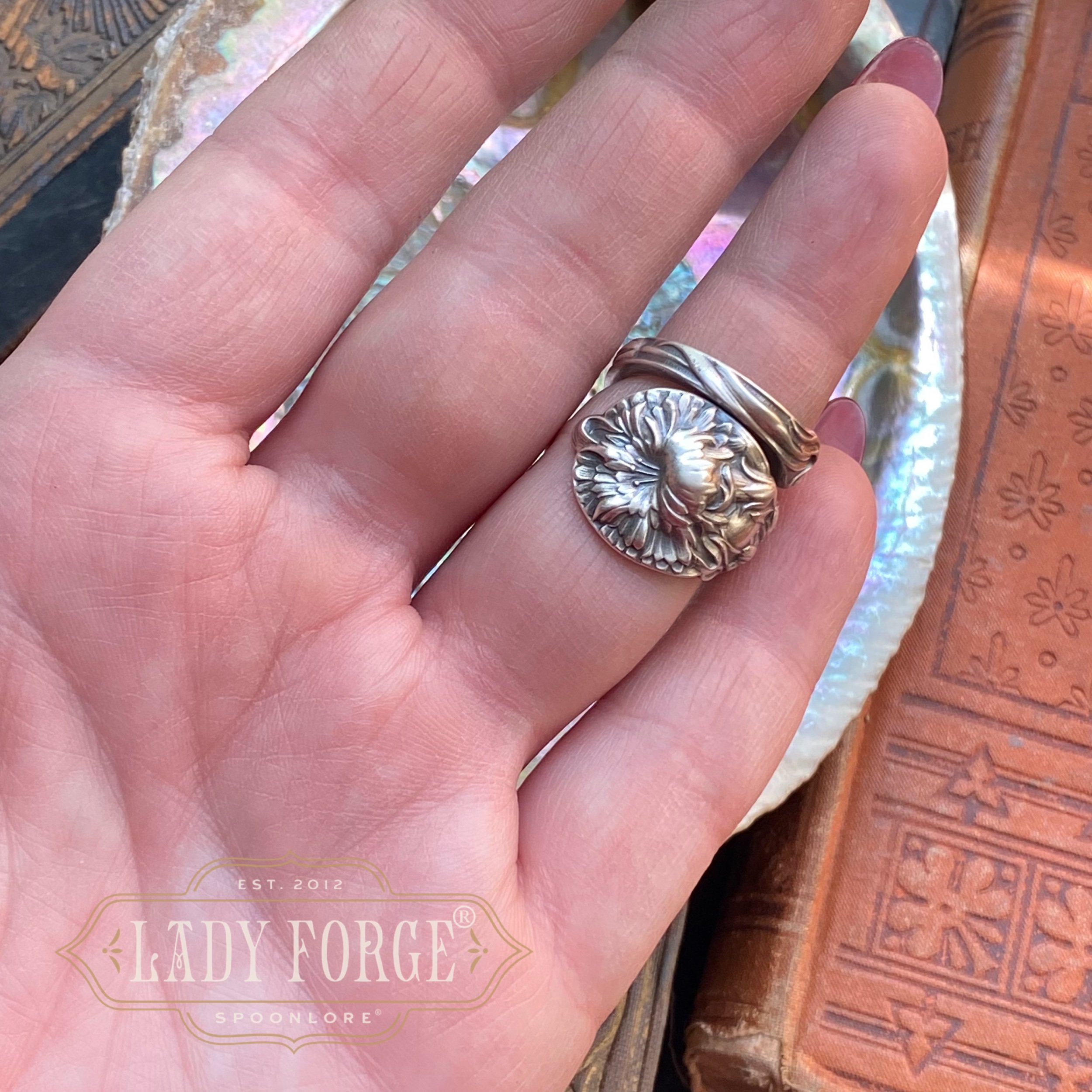 1903 Dianthus Sterling Spoon Ring - LadyForge Jewelry