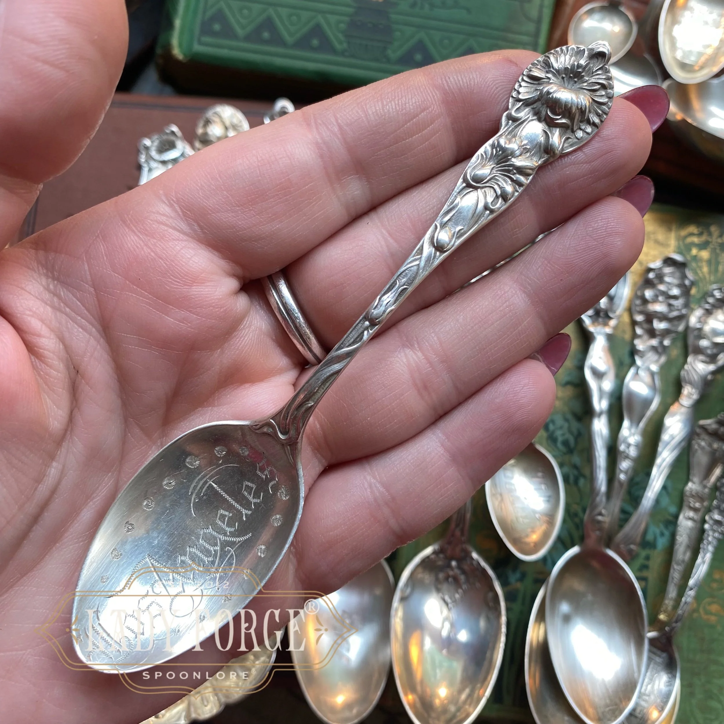1903 Dianthus Sterling Spoon Ring - LadyForge Jewelry