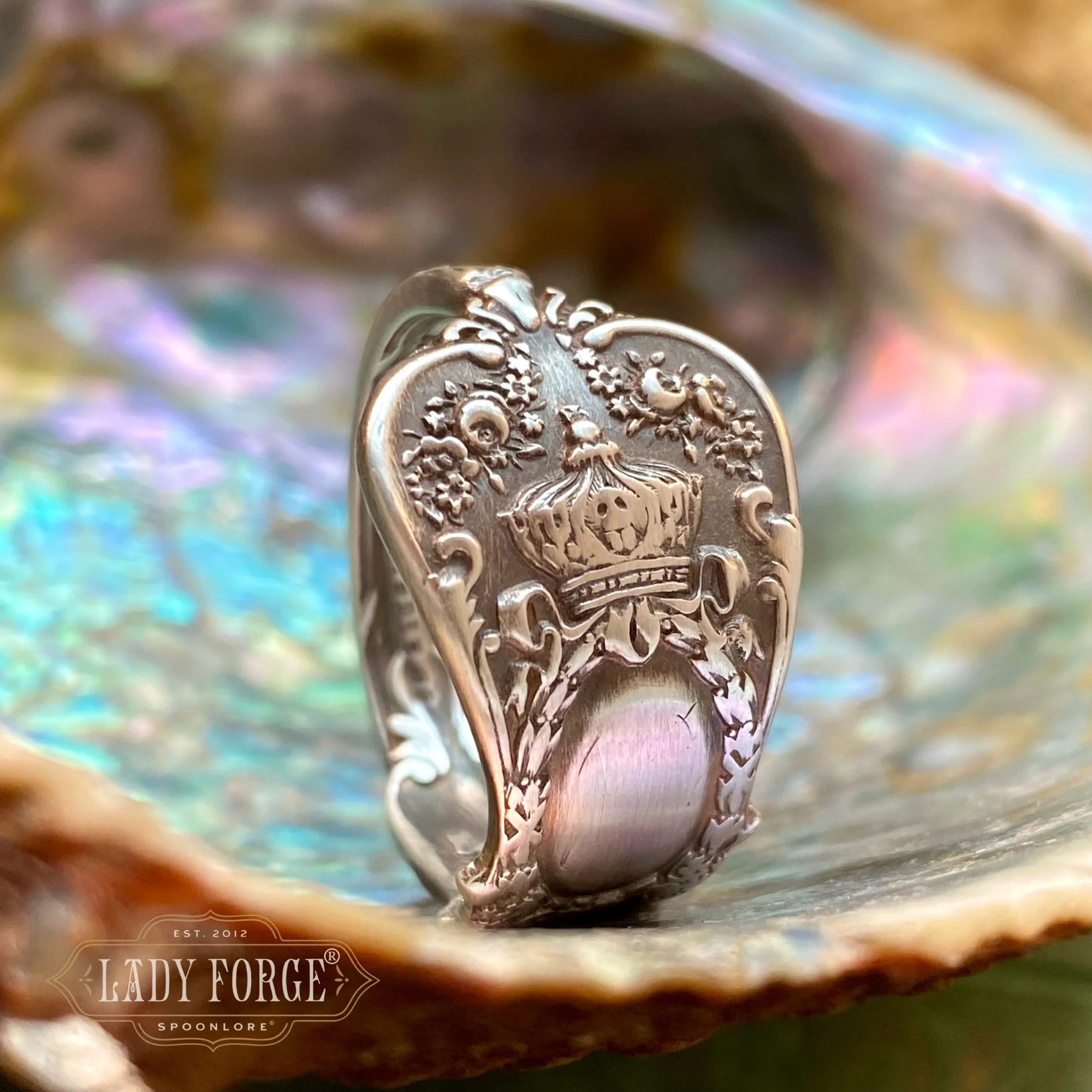 1895 Empire Crown Sterling Spoon Ring - LadyForge Jewelry