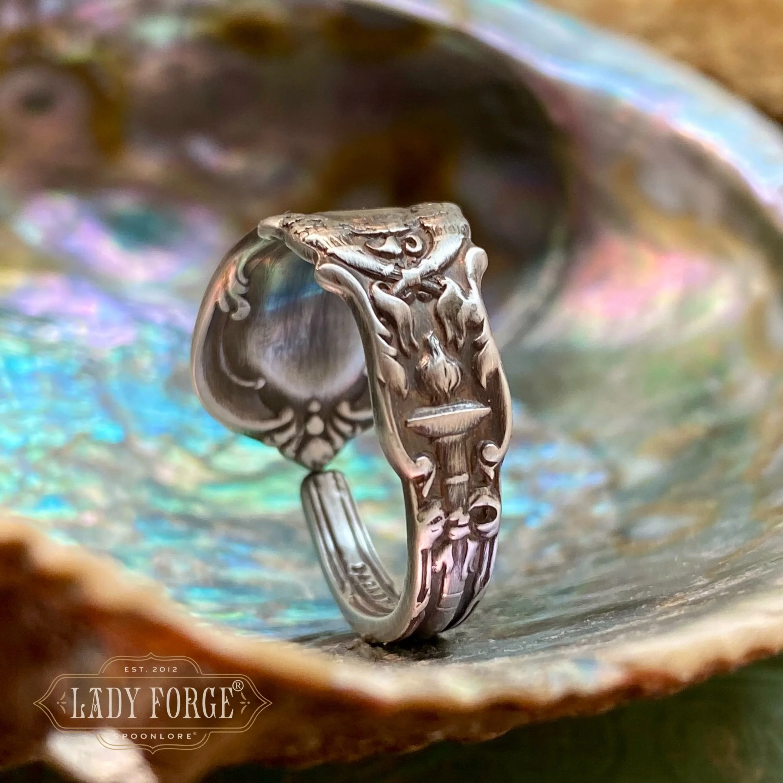 1895 Empire Crown Sterling Spoon Ring - LadyForge Jewelry