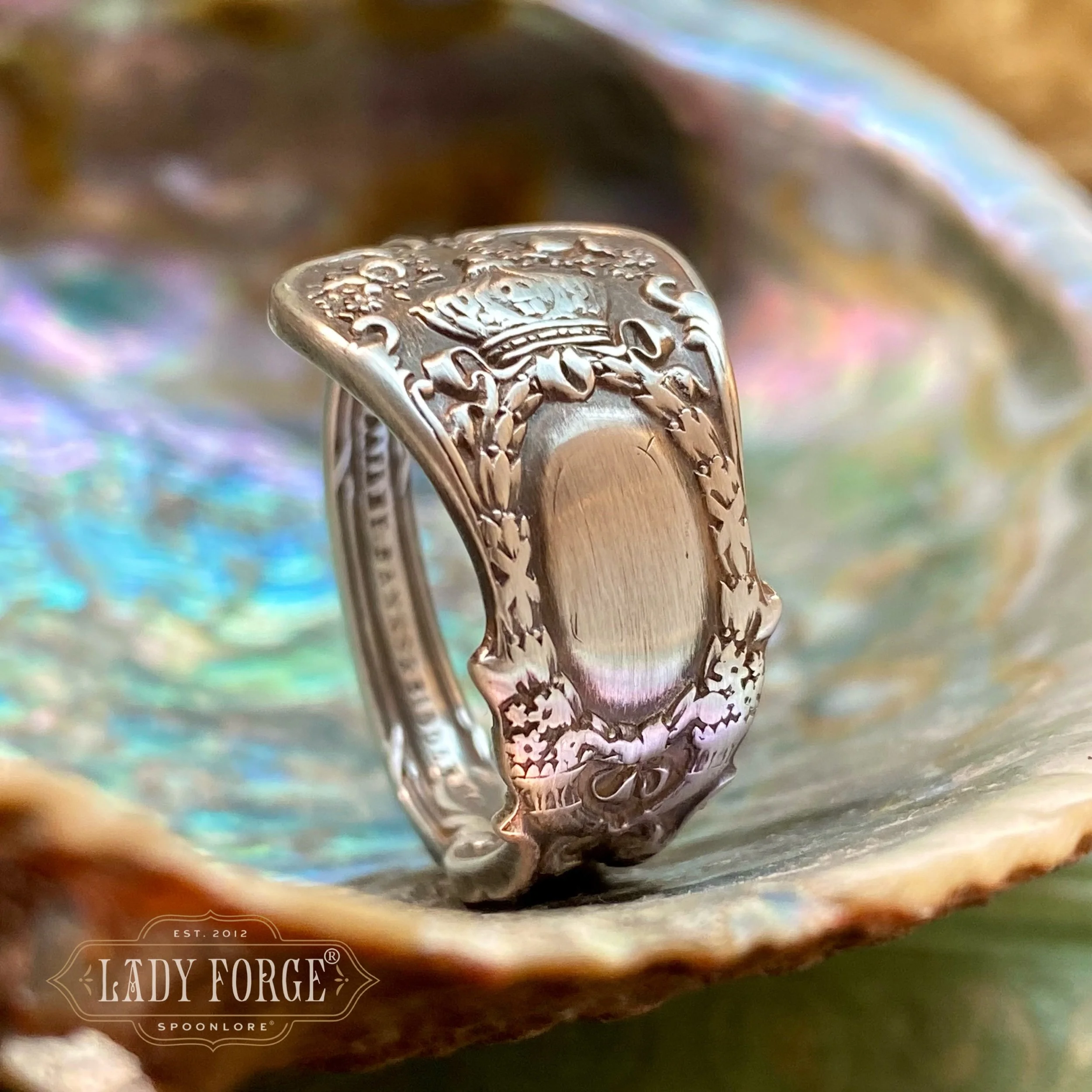 1895 Empire Crown Sterling Spoon Ring - LadyForge Jewelry