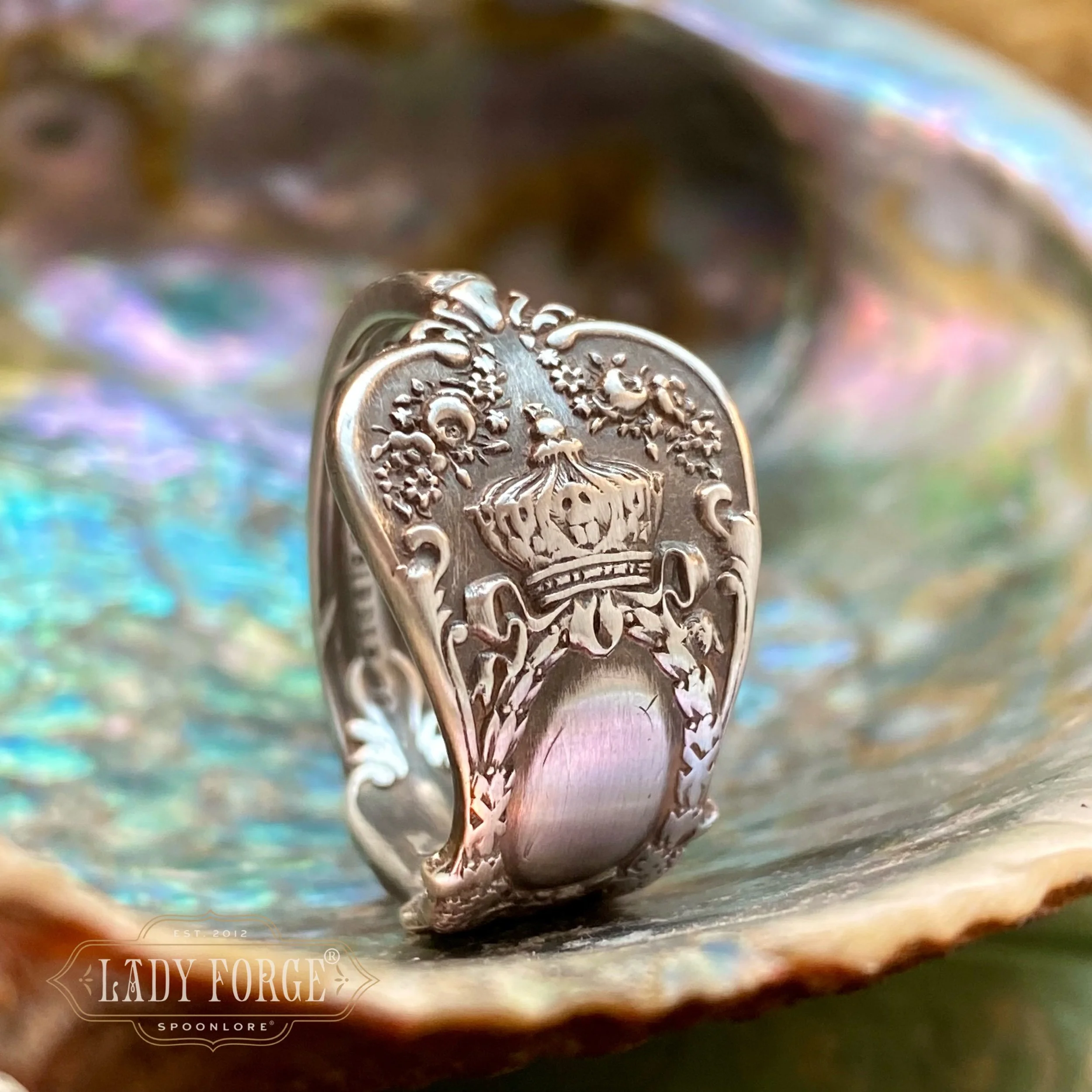 1895 Empire Crown Sterling Spoon Ring - LadyForge Jewelry