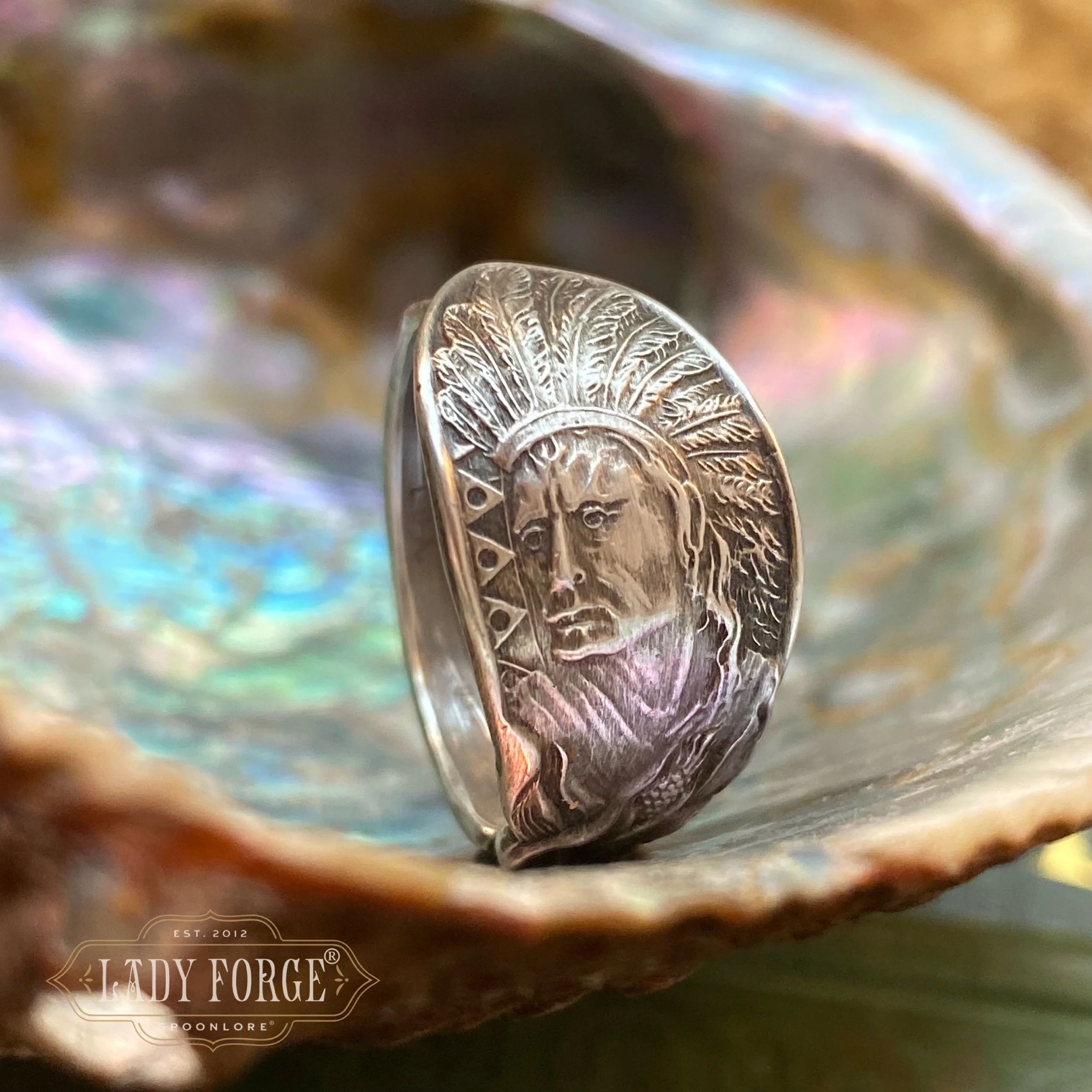 Native Warrior Sterling Spoon Ring - LadyForge Jewelry
