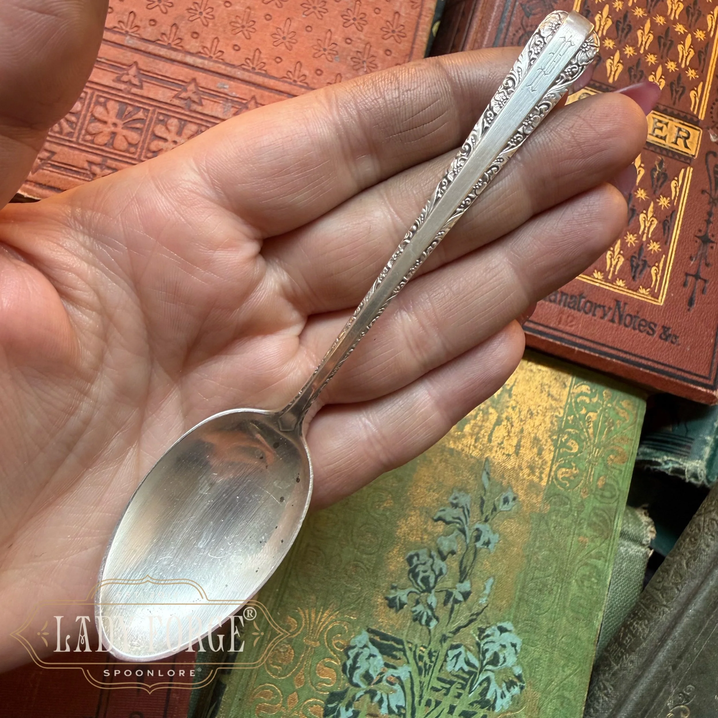 1934 Candlelight Monogram P Sterling Spoon Ring - LadyForge Jewelry