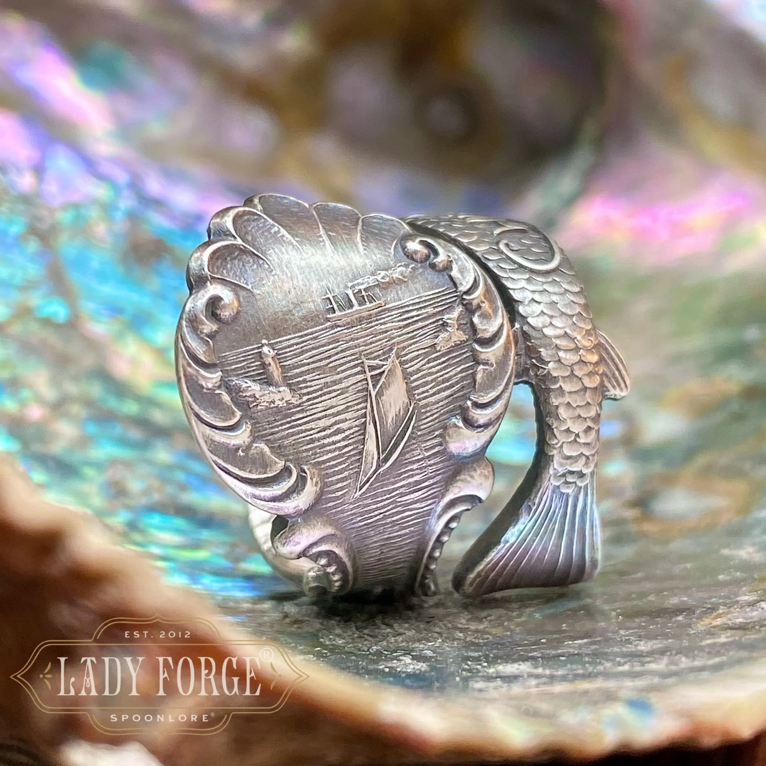 Chinook Salmon Sterling Spoon Ring - LadyForge Jewelry