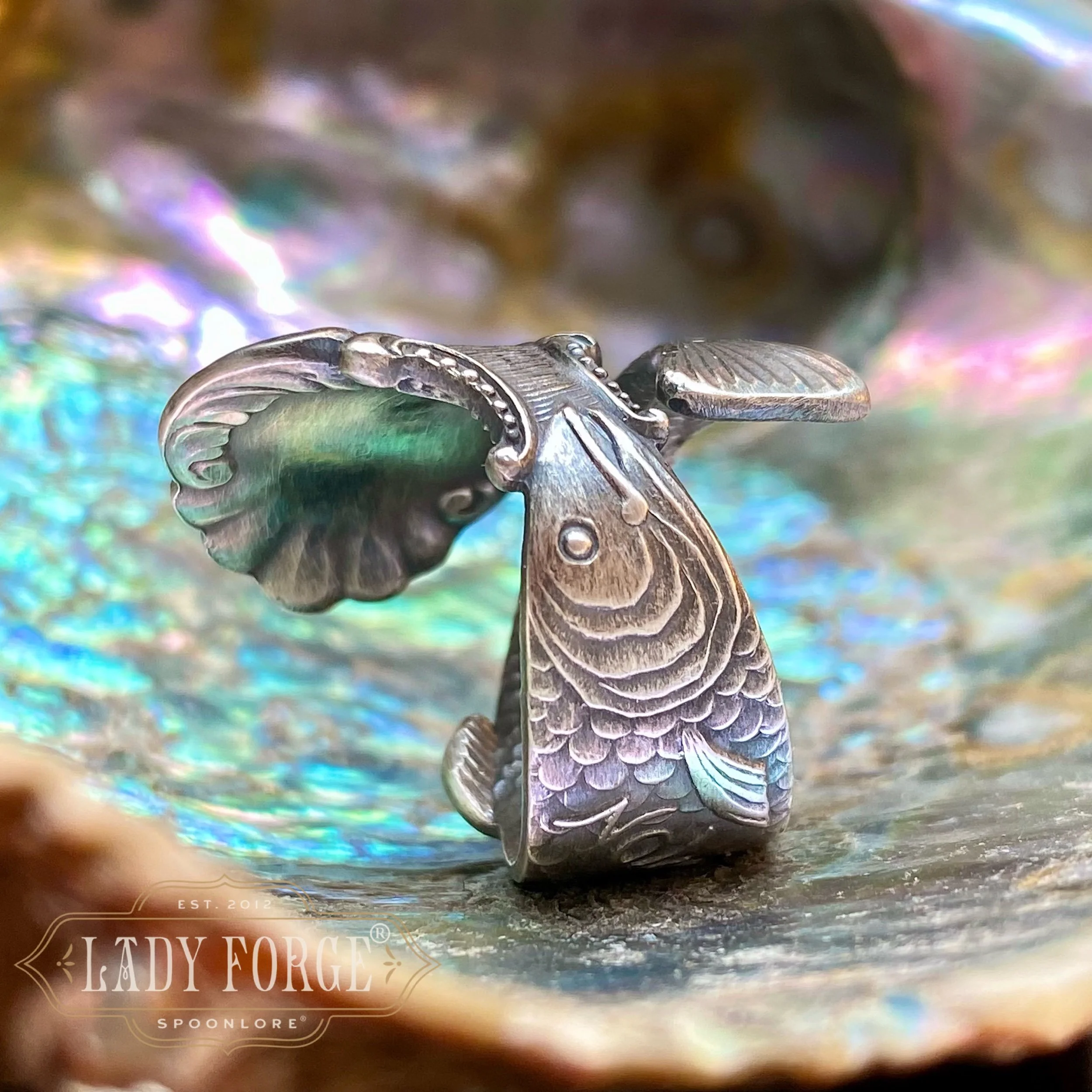 Chinook Salmon Sterling Spoon Ring - LadyForge Jewelry