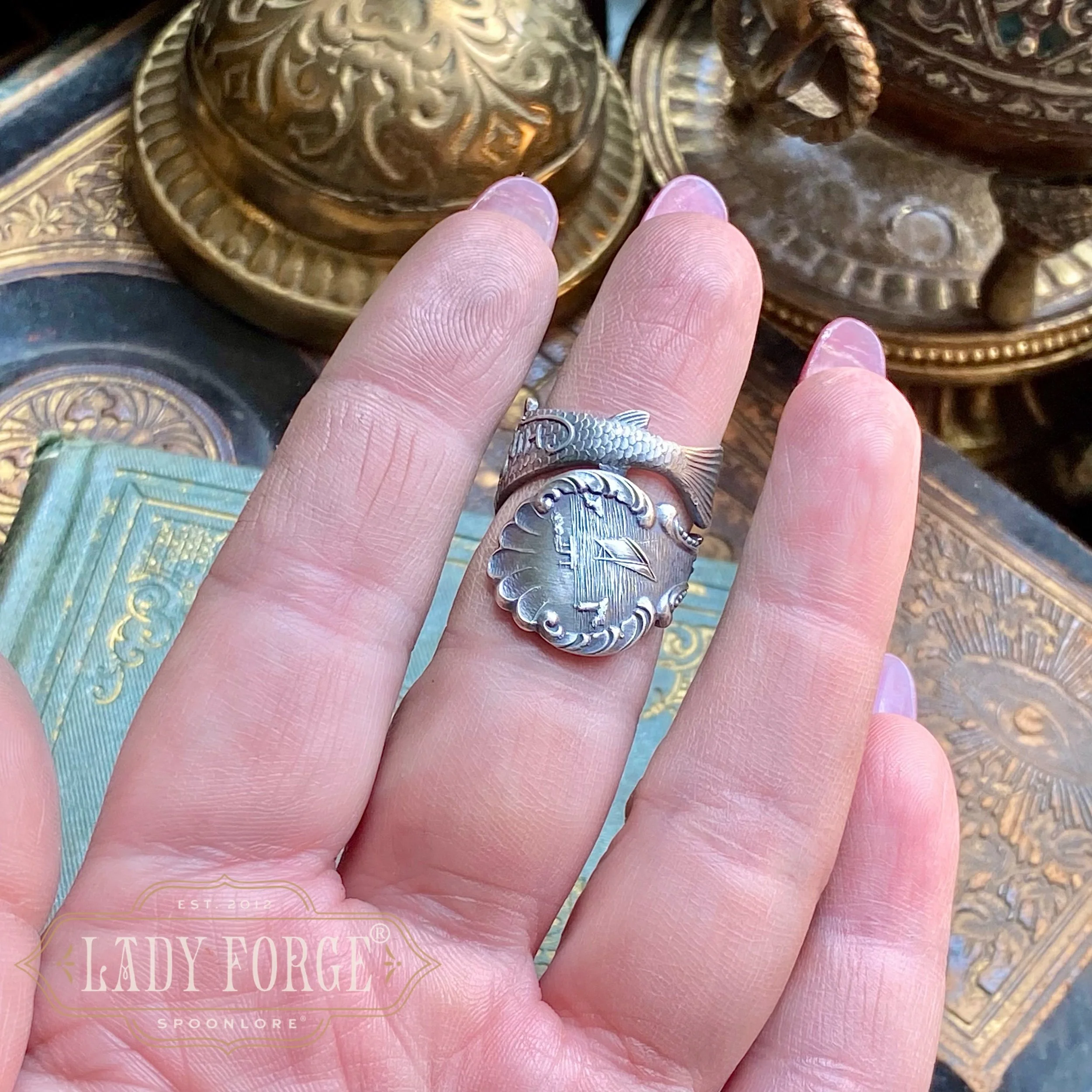 Chinook Salmon Sterling Spoon Ring - LadyForge Jewelry