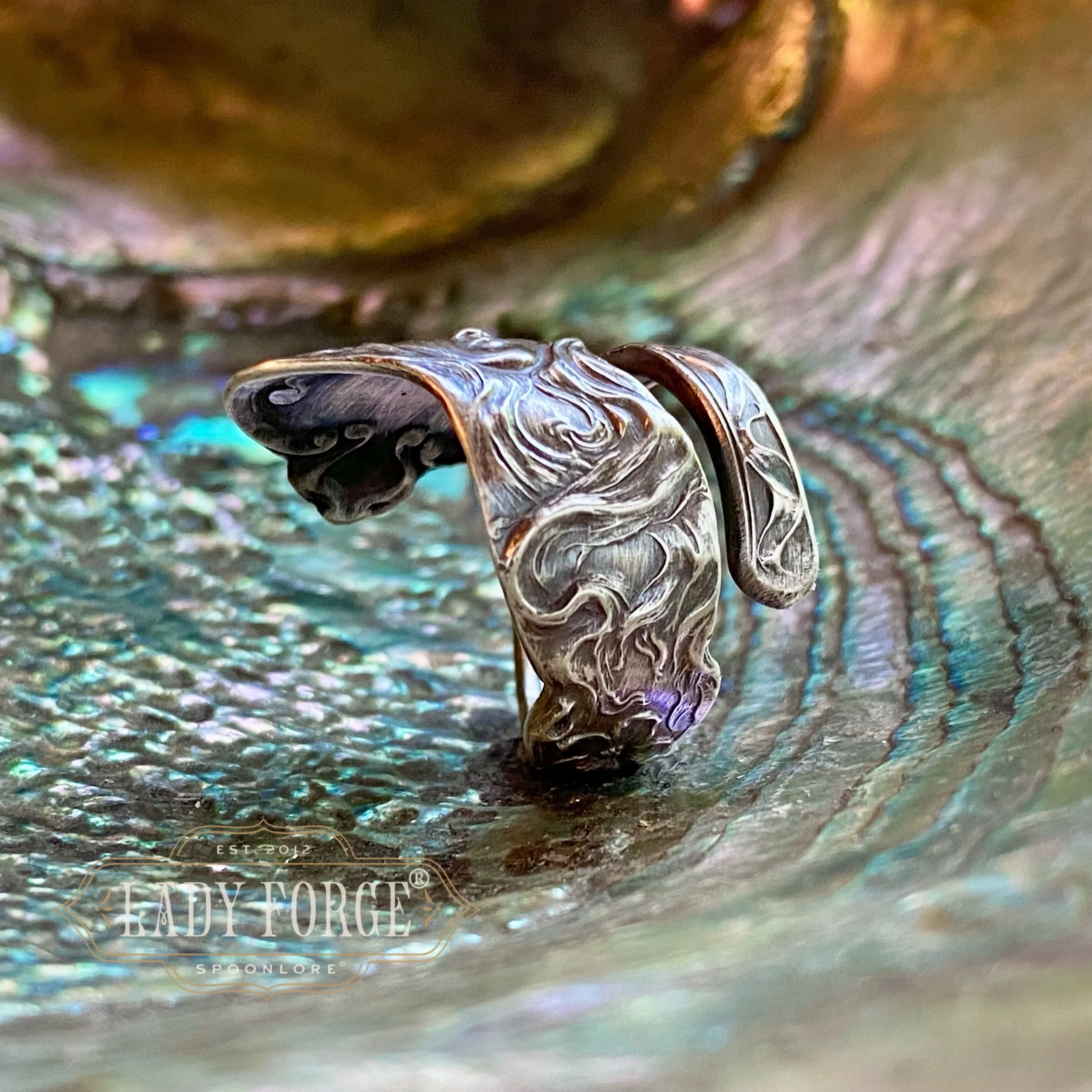 1900 Daphne Maiden Sterling Spoon Ring - LadyForge Jewelry