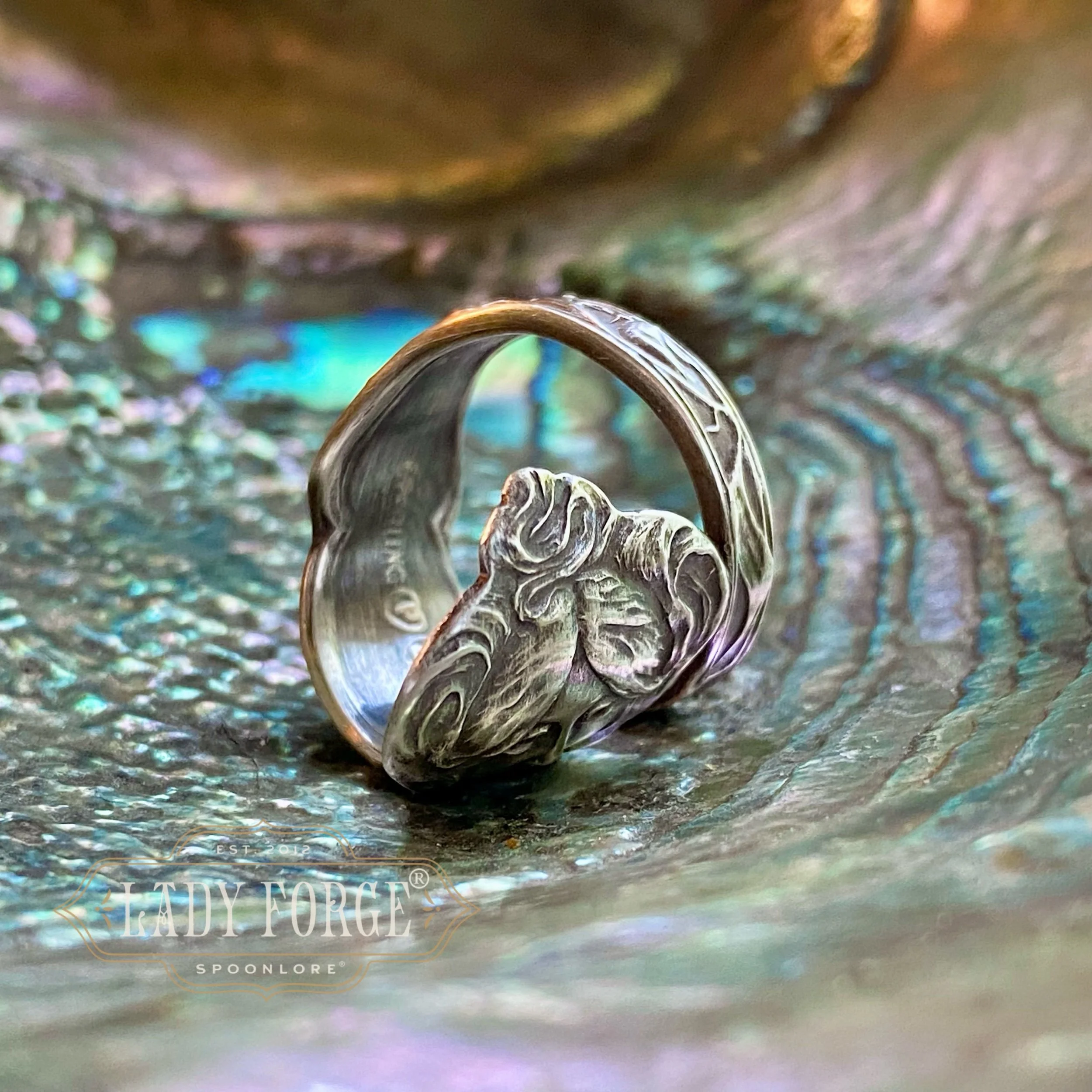1900 Daphne Maiden Sterling Spoon Ring - LadyForge Jewelry