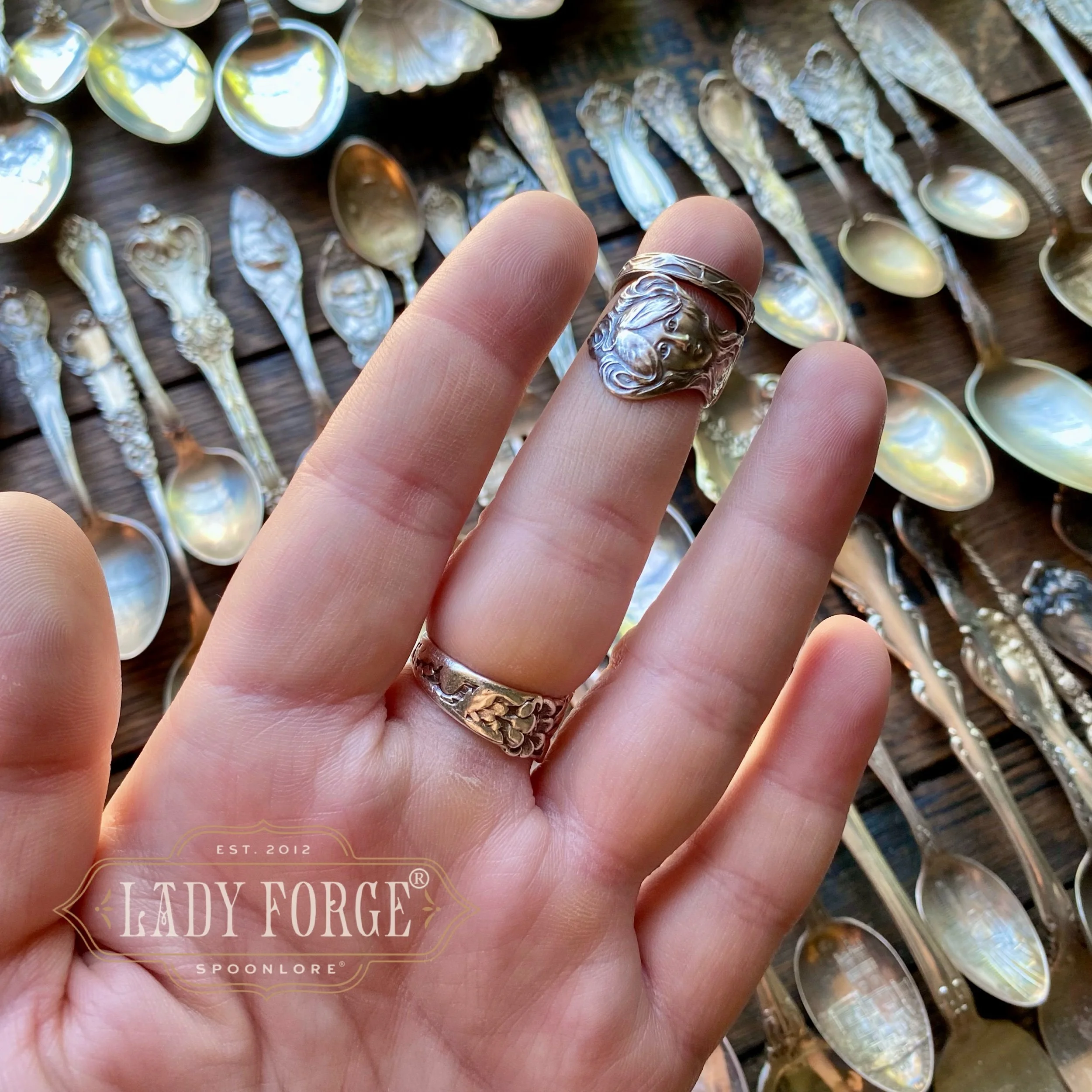 1900 Daphne Maiden Sterling Spoon Ring - LadyForge Jewelry