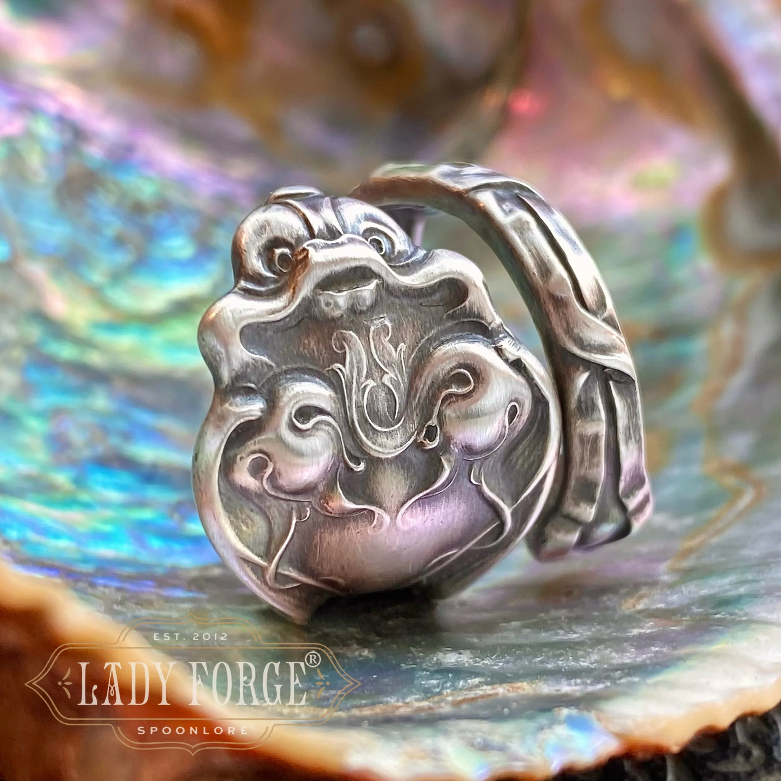 1890 Douvaine Sterling Spoon Ring - LadyForge Jewelry