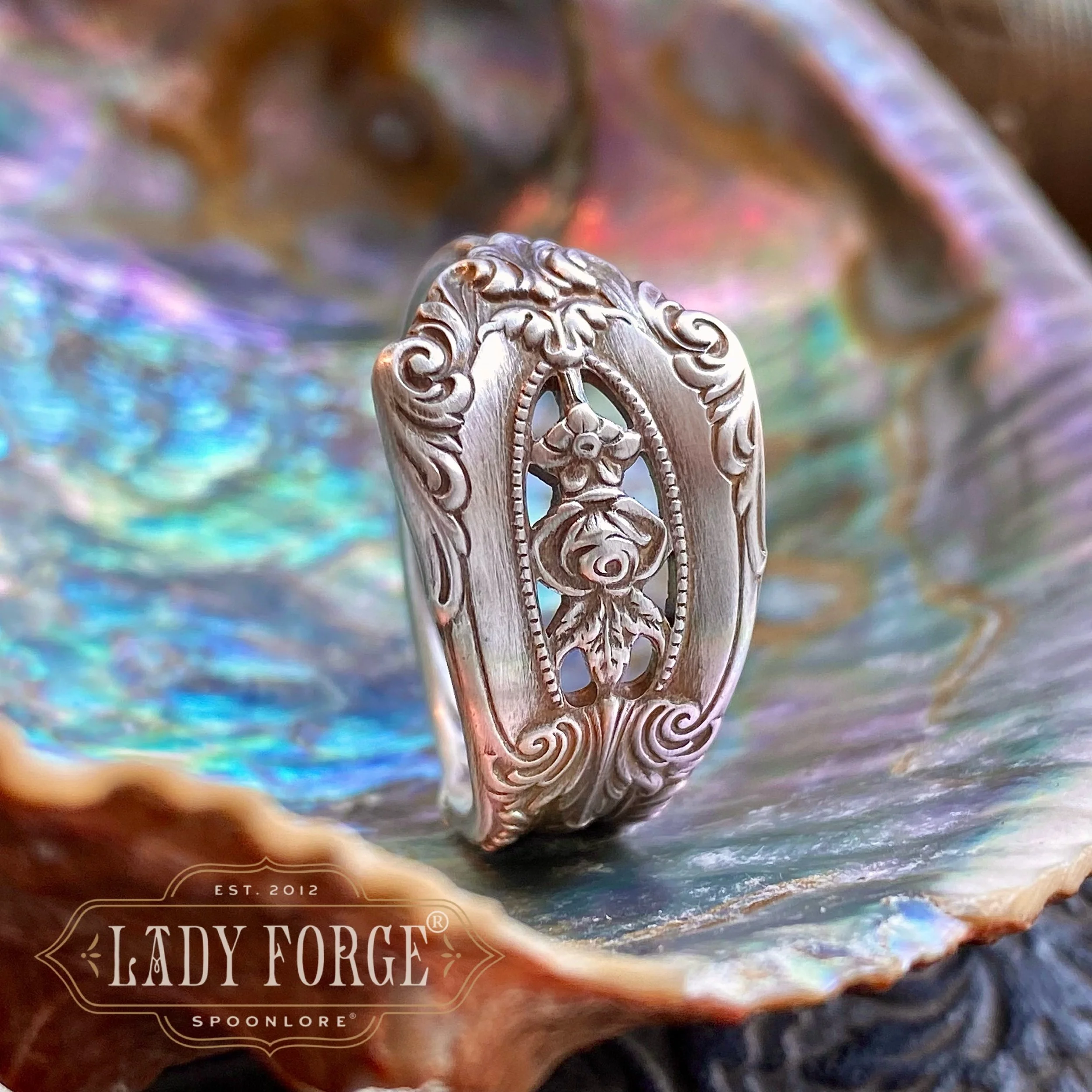 Sterling Spoon Ring - 1934 Rose Point - LadyForge Jewelry