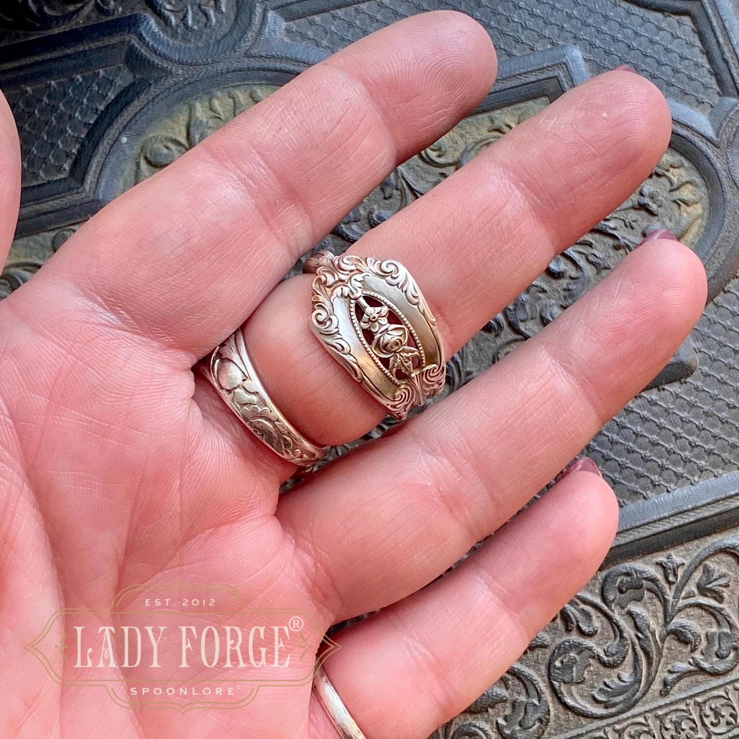 Sterling Spoon Ring - 1934 Rose Point - LadyForge Jewelry