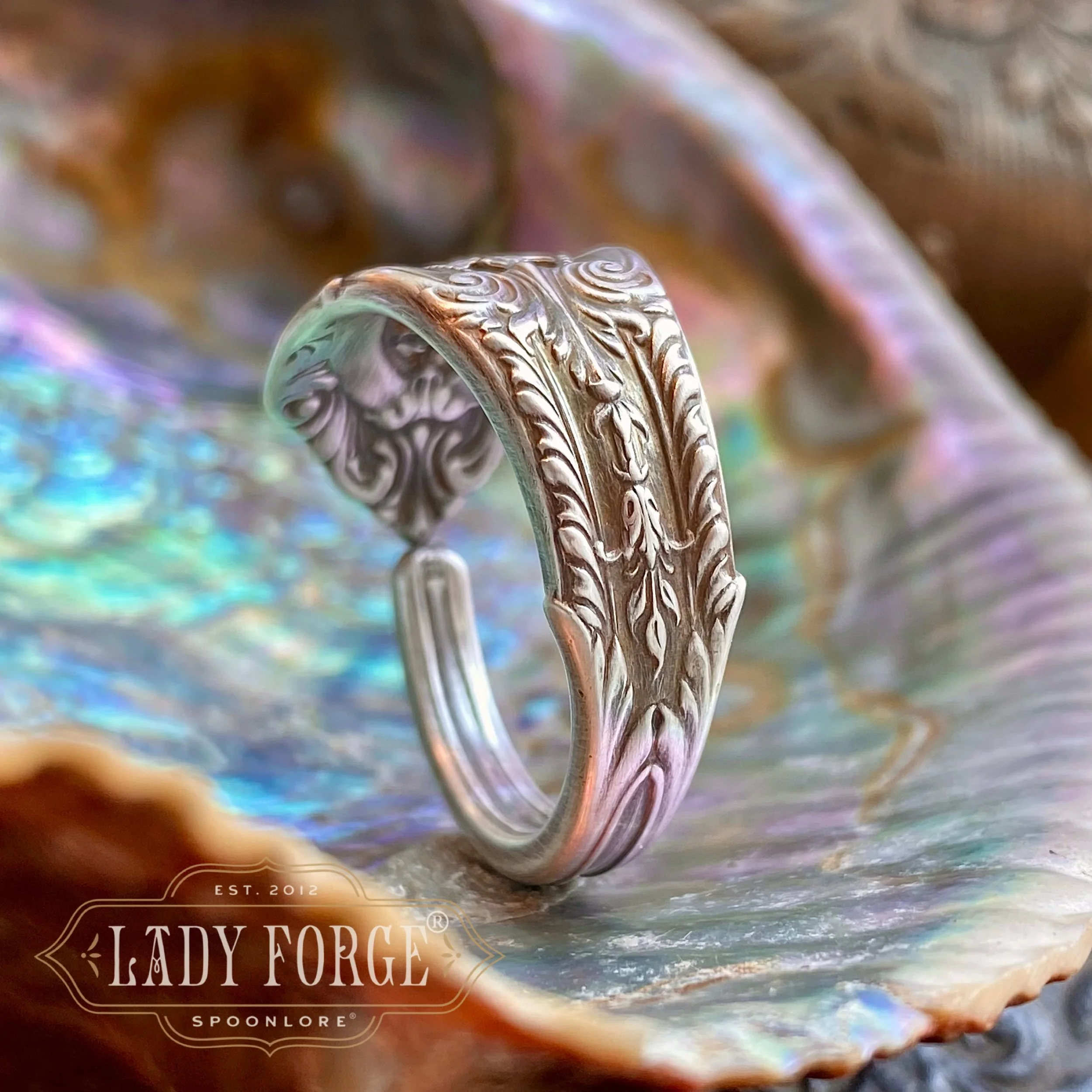 Sterling Spoon Ring - 1934 Rose Point - LadyForge Jewelry