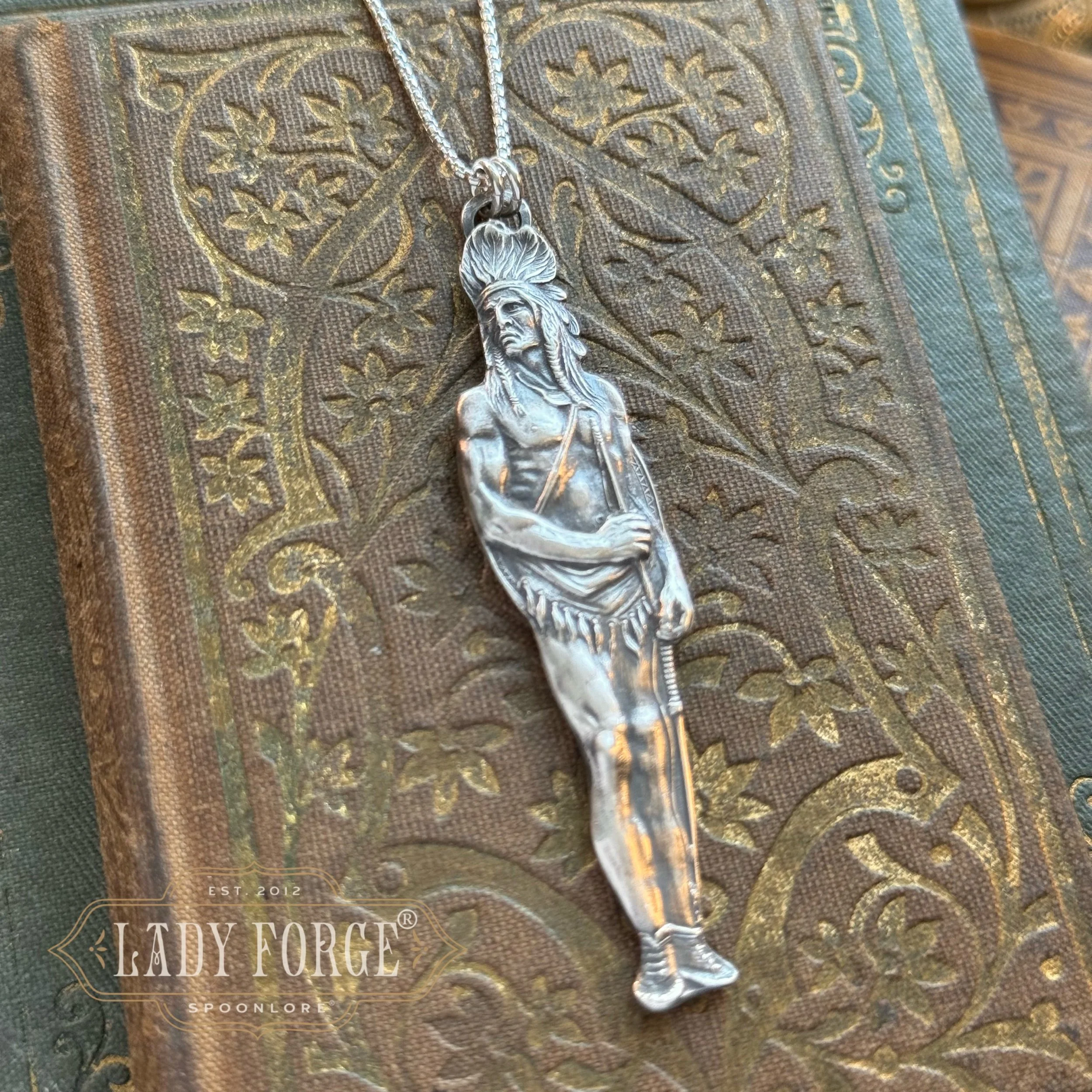 Sterling Spoon Necklace - Native Warrior - LadyForge Jewelry