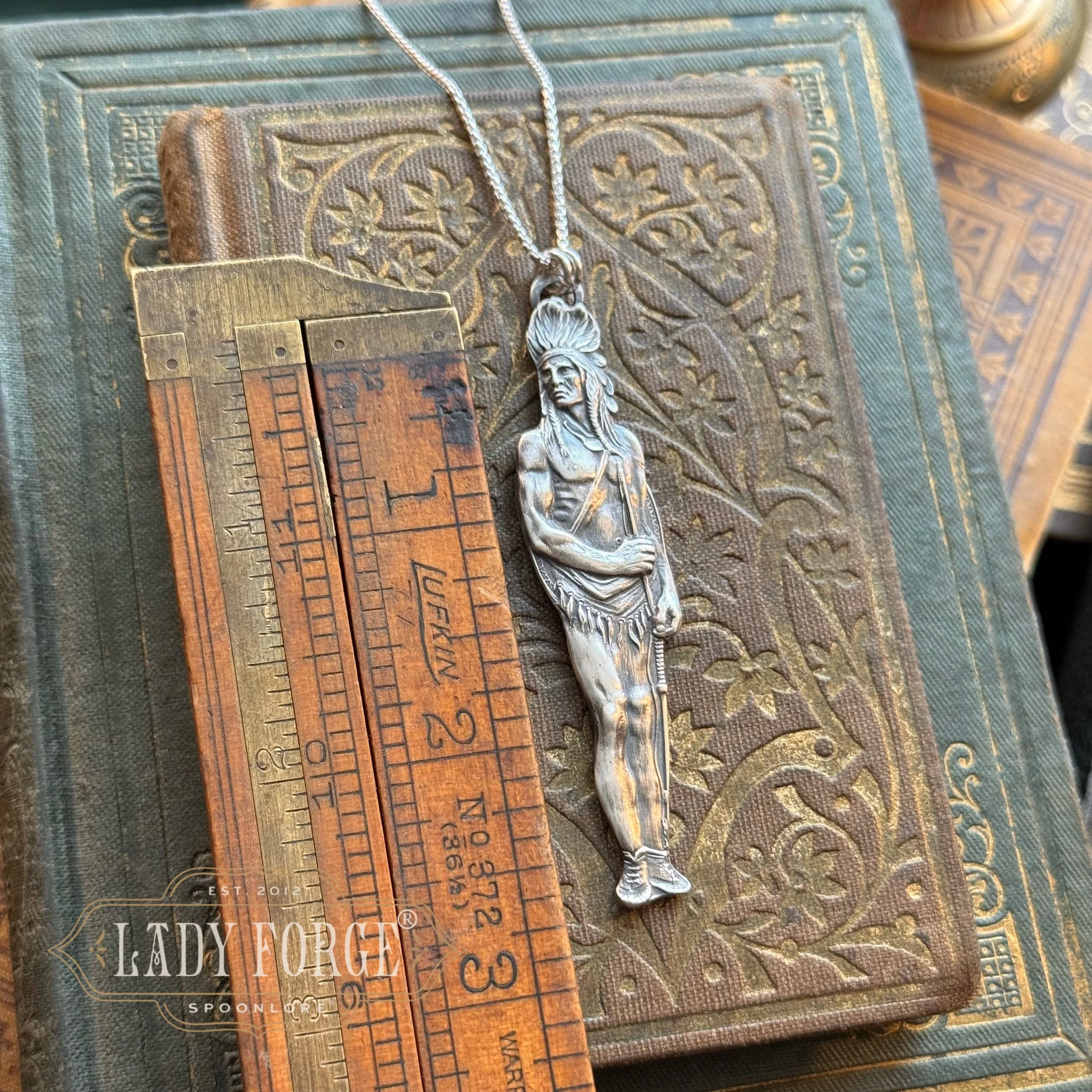 Sterling Spoon Necklace - Native Warrior - LadyForge Jewelry