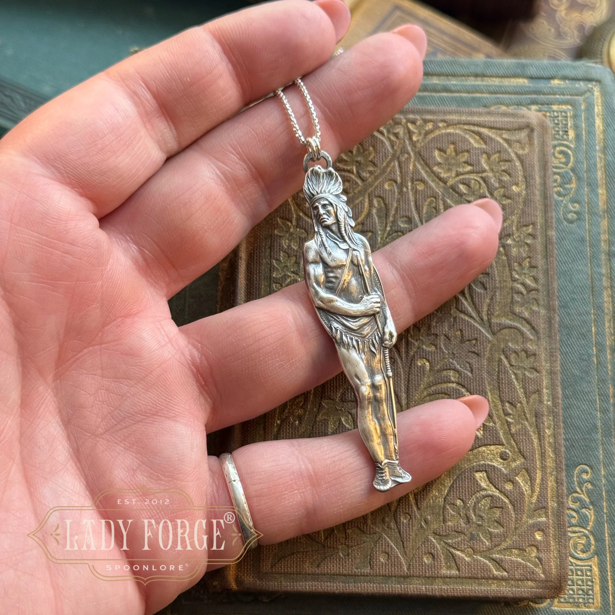Sterling Spoon Necklace - Native Warrior - LadyForge Jewelry
