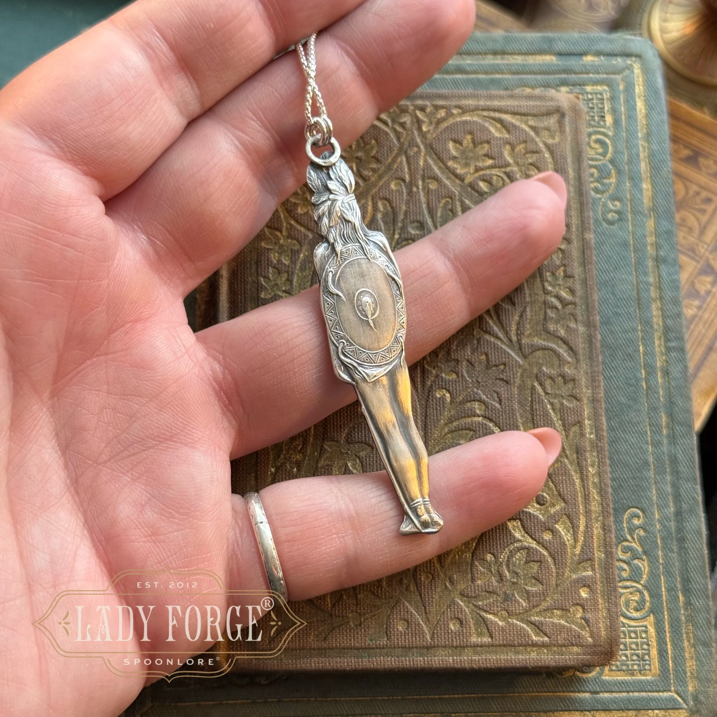 Sterling Spoon Necklace - Native Warrior - LadyForge Jewelry