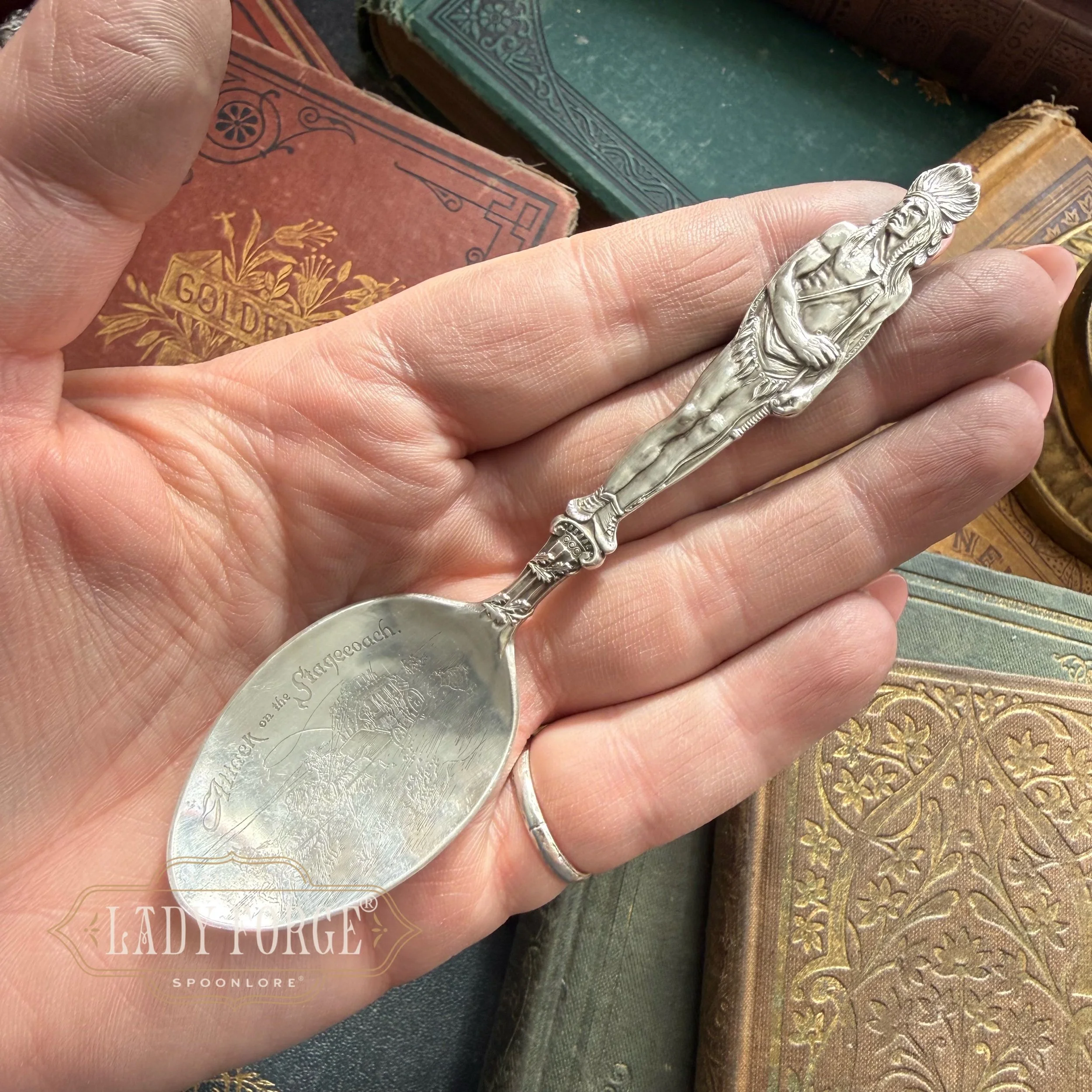 Sterling Spoon Necklace - Native Warrior - LadyForge Jewelry